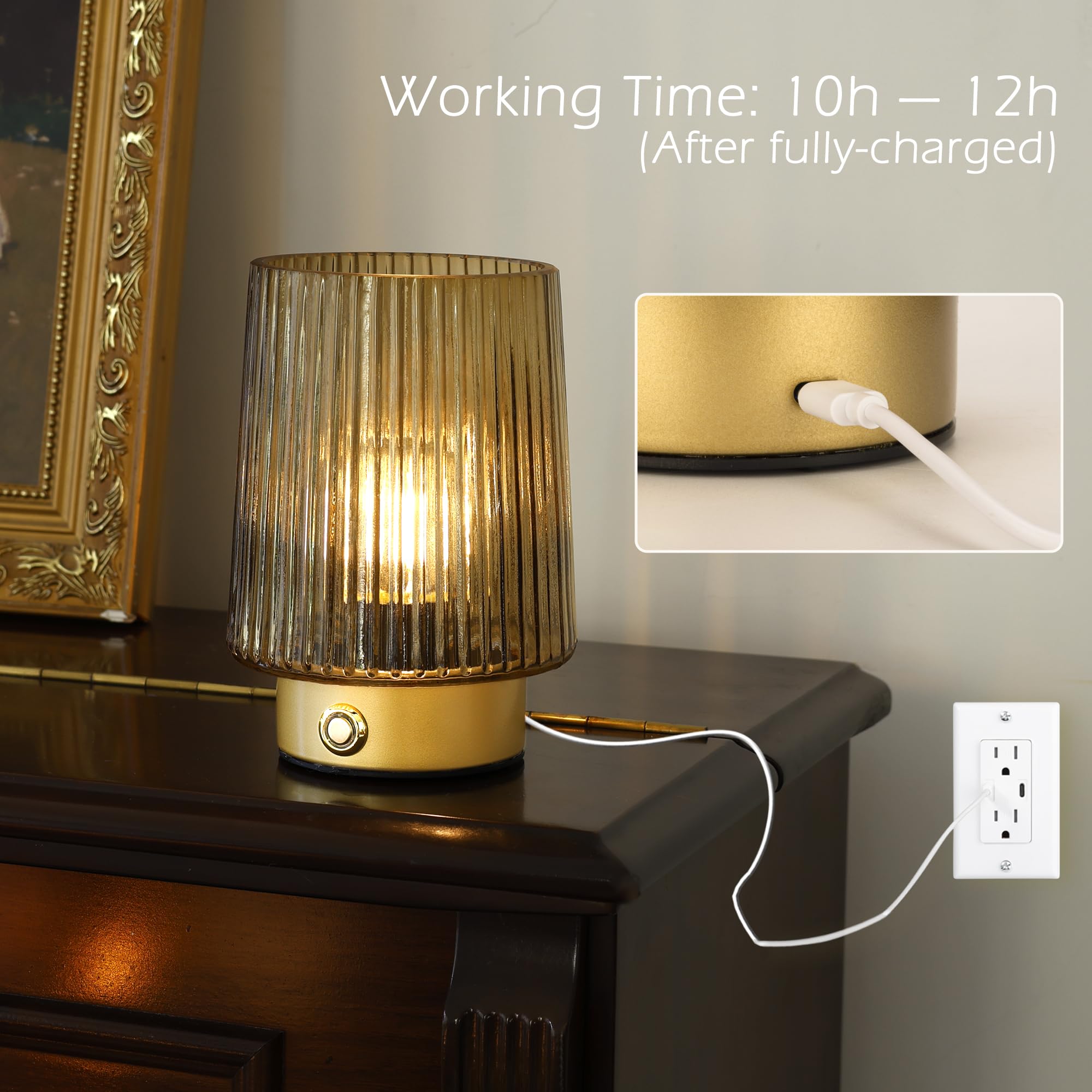 ULAROOM Cordless Rechargeable Table Lamp - Dimmable Touch Control, Portable Design, Yellow, Model a2f83490