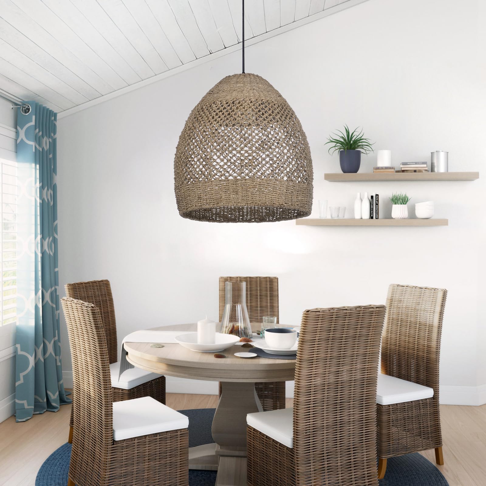 Arturesthome Boho Chandelier, Rustic Rattan Basket Woven Pendant Light Coastal Light Fixture, Farmhouse Wicker Hanging Lighting 