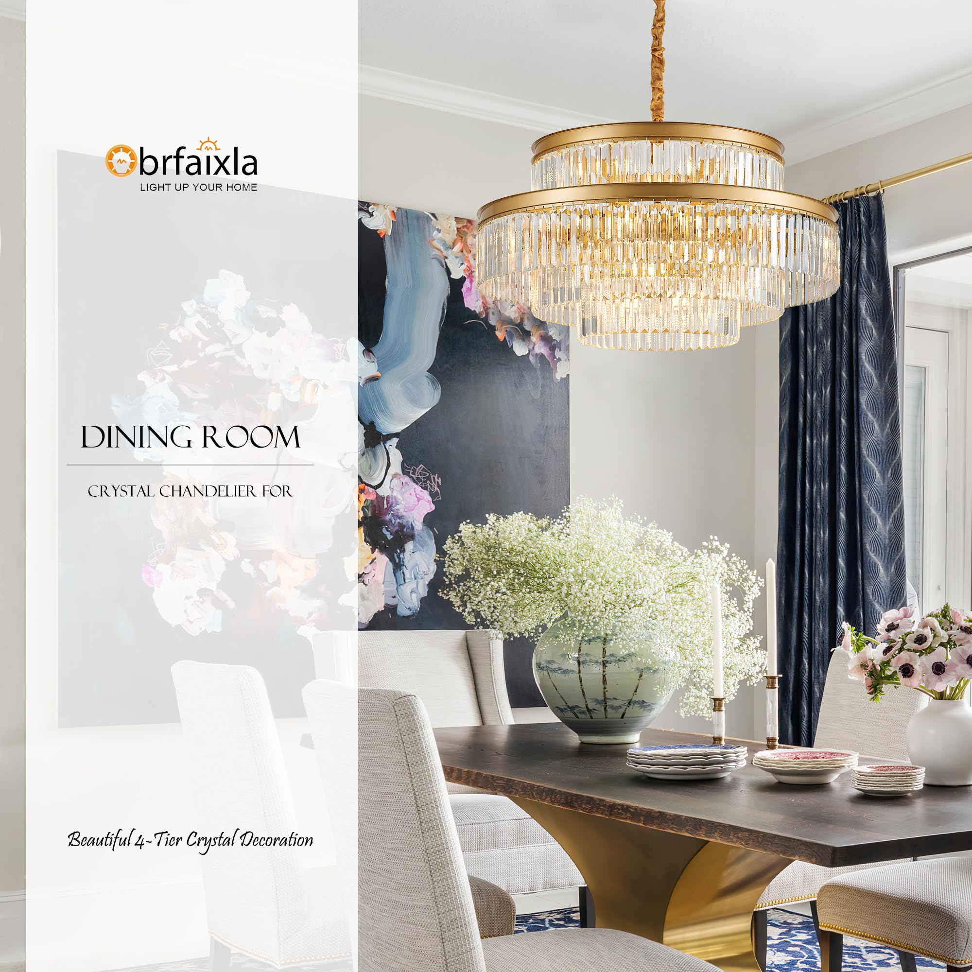 Brfaixla 31.5 18-Light Modern Crystal Chandelier Light Fixture Large 4-Tier Gold stylish Glam Chandeliers For Dining Room Round Hanging Pendant Lighting For Living Room Kitchen Bedroom Foyer Lobby