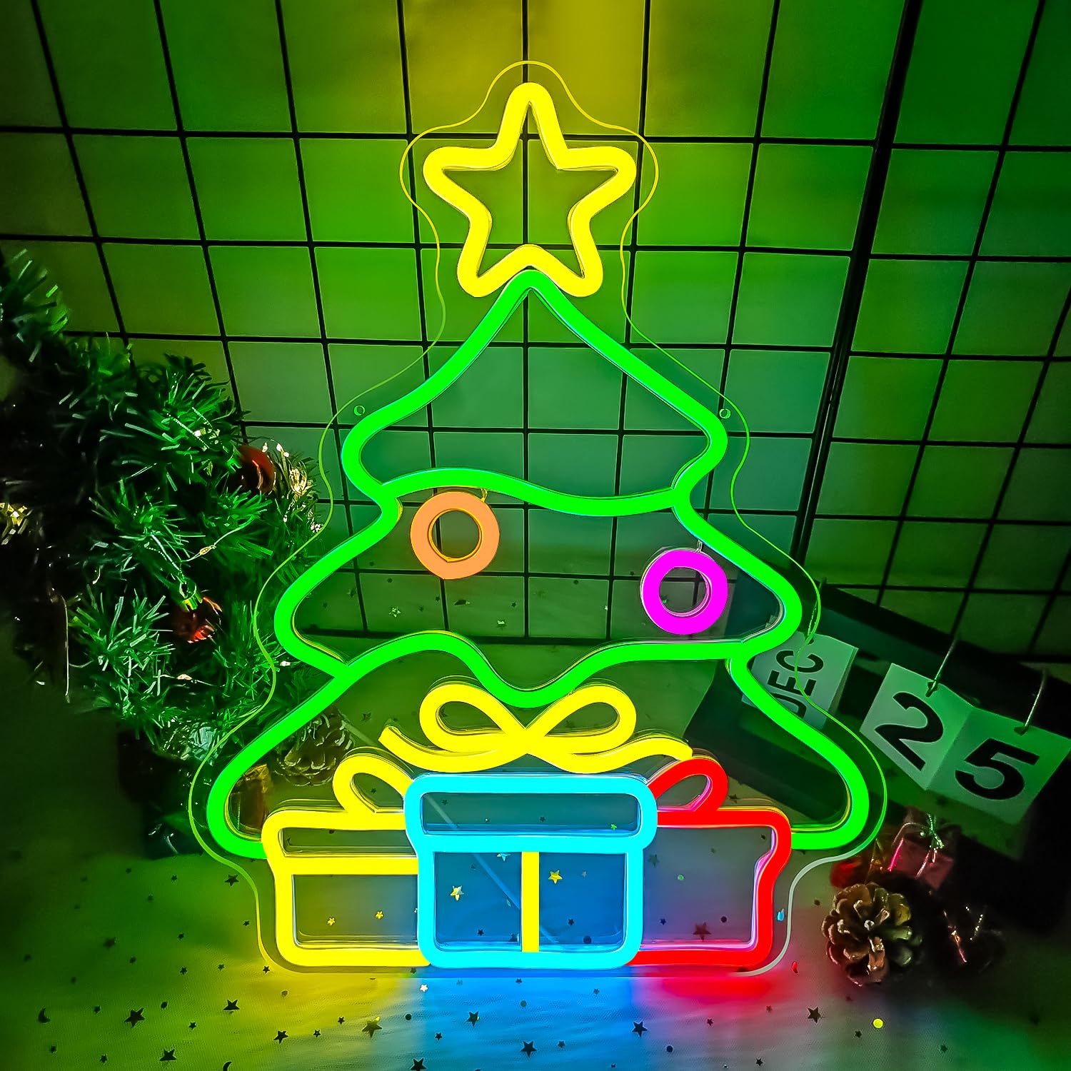 Christmas Neon Sign Christmas Tree Neon Sign Gift Box Christmas Neon Light Neon Christmas Decorations Dimmable Christmas Led Neo