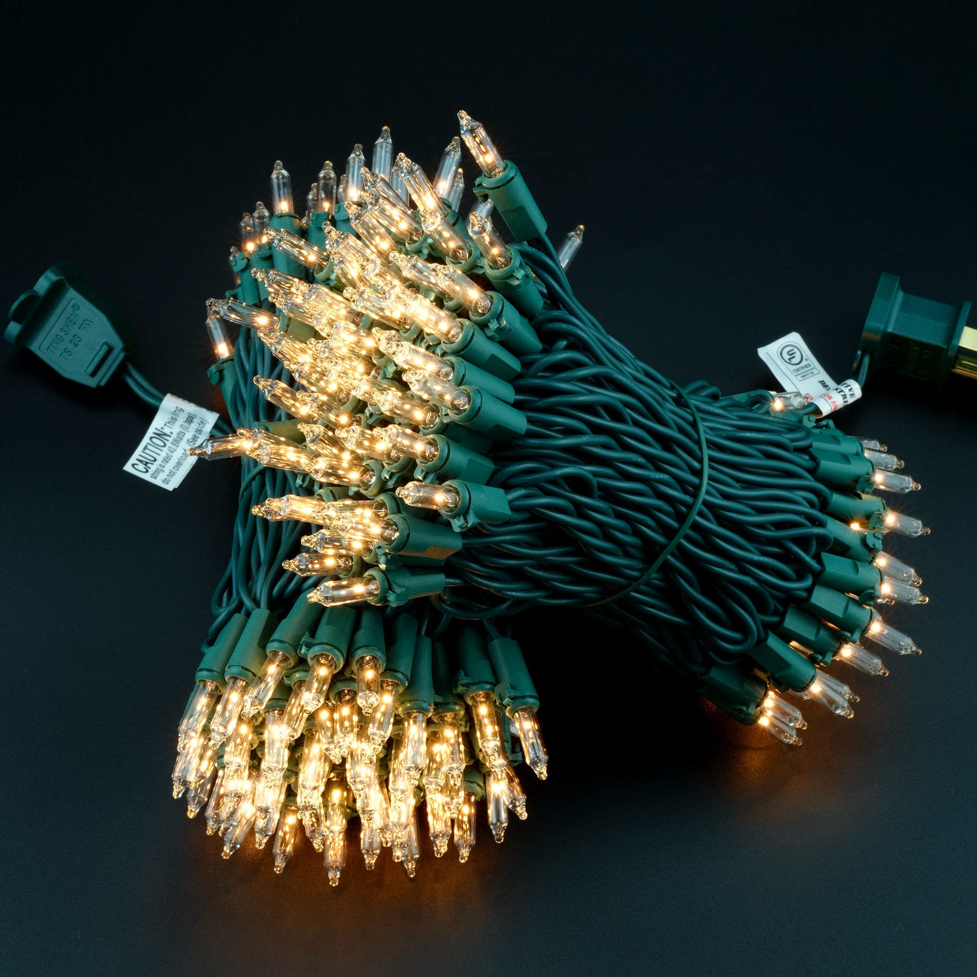 Yuletime 200 Clear Christmas Lights, Pack Of 2 Sets 33 Feet 100 Count Ul Certified Incandescent String Lights (Clear - Green Wire)