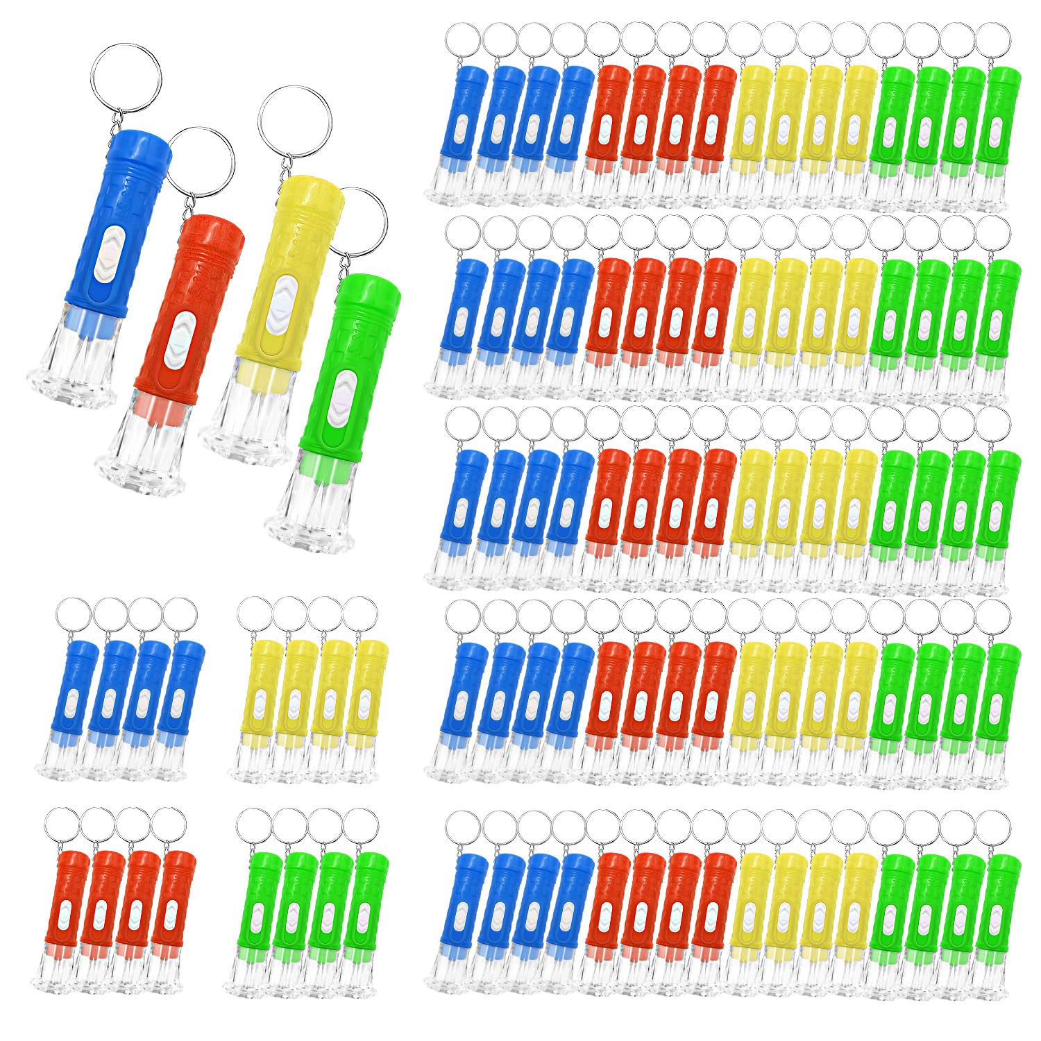100 Pieces Mini Flashlight Keychain Bulk for decor, Assorted Colors Torch Keyring Flashlights LED Keychain Flashlights Small Key