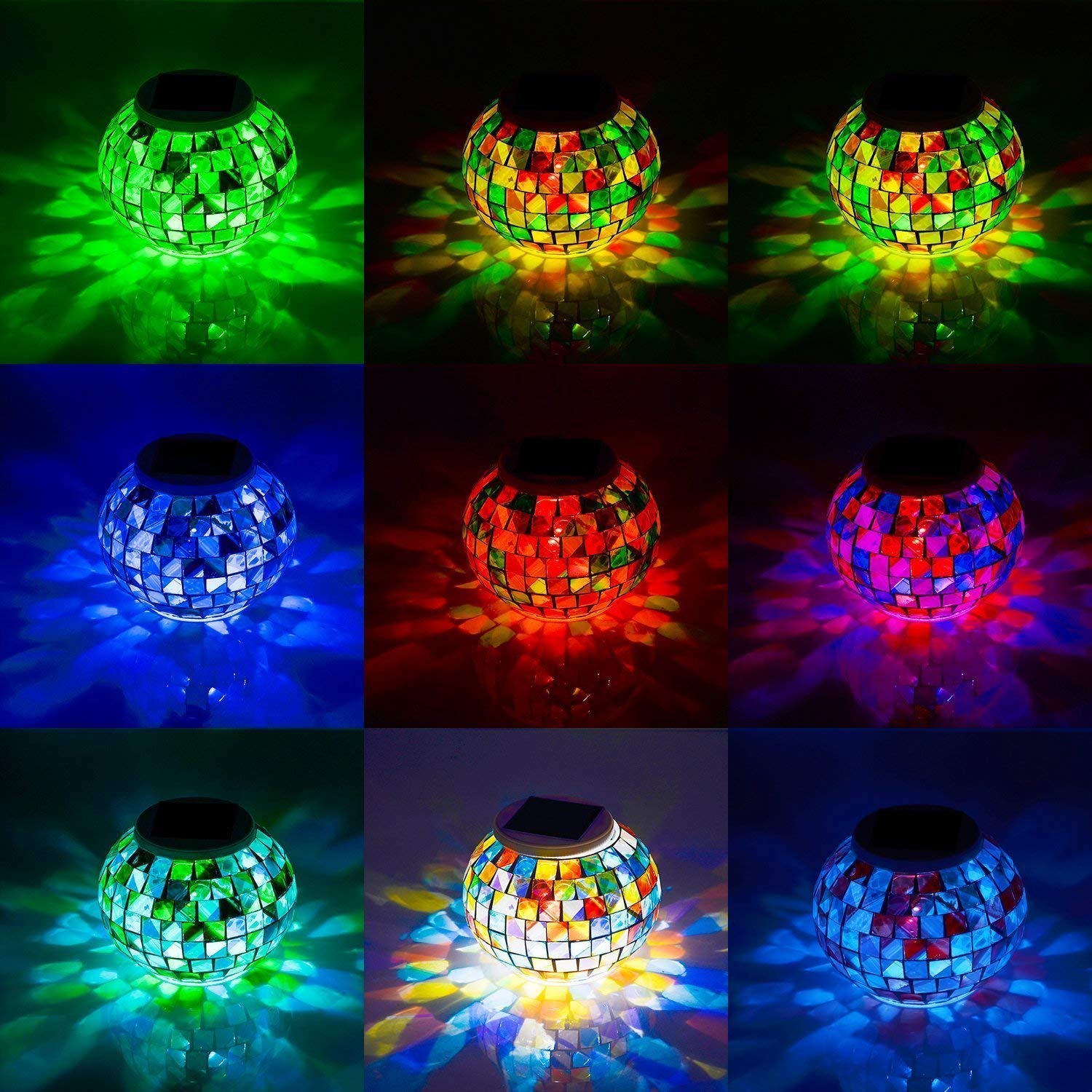 Wsgift Solar Powered Color Changing Glass Mosaic Ball Lights - Waterproof Outdoor Table Lamps