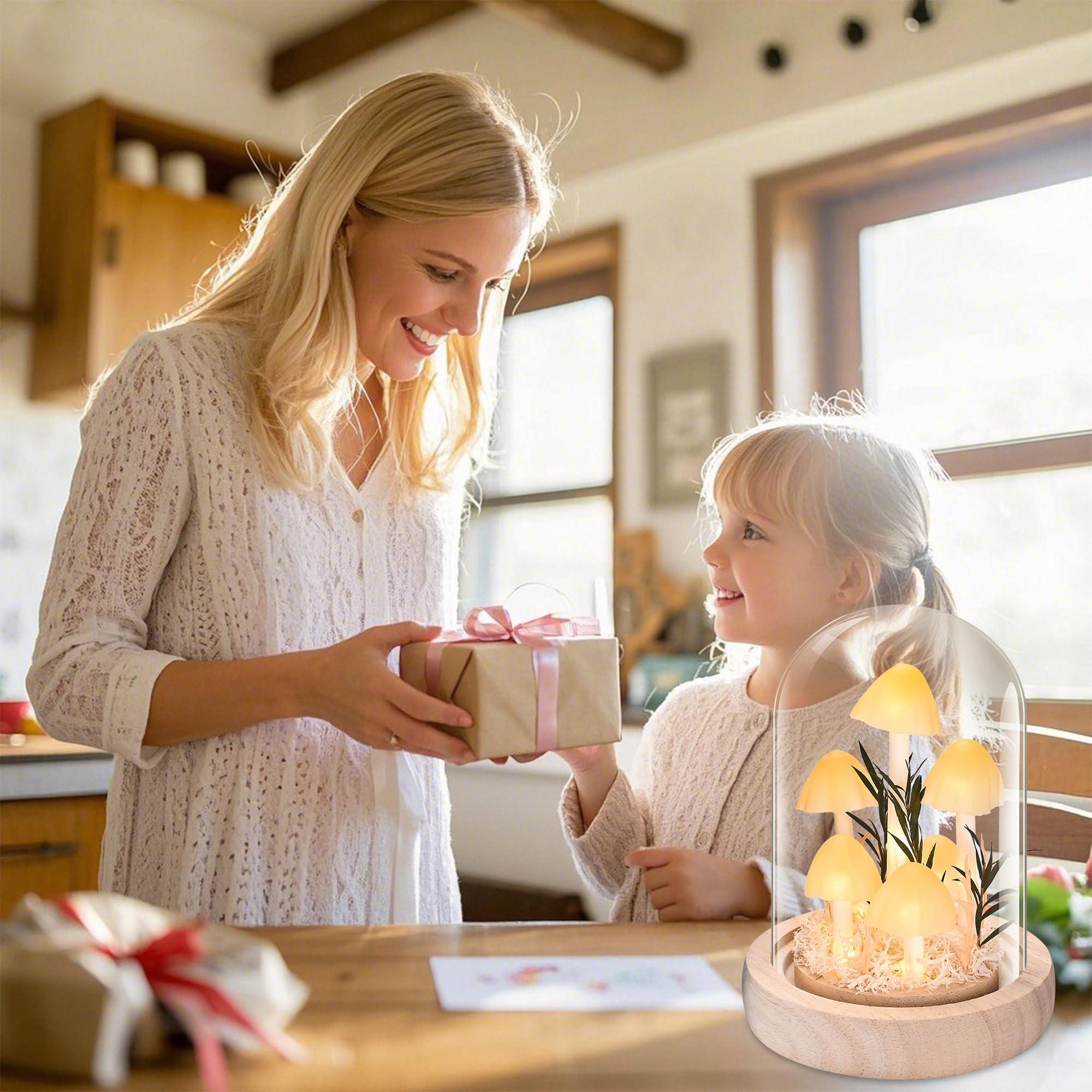 Quelien Christmas Mushroom Lamp In Glass Dome Mushroom Gifts For Women - Warm White Led Night Light For Bedroom Decor Unique Gifts For Women  Housewarming Birthday Decorations