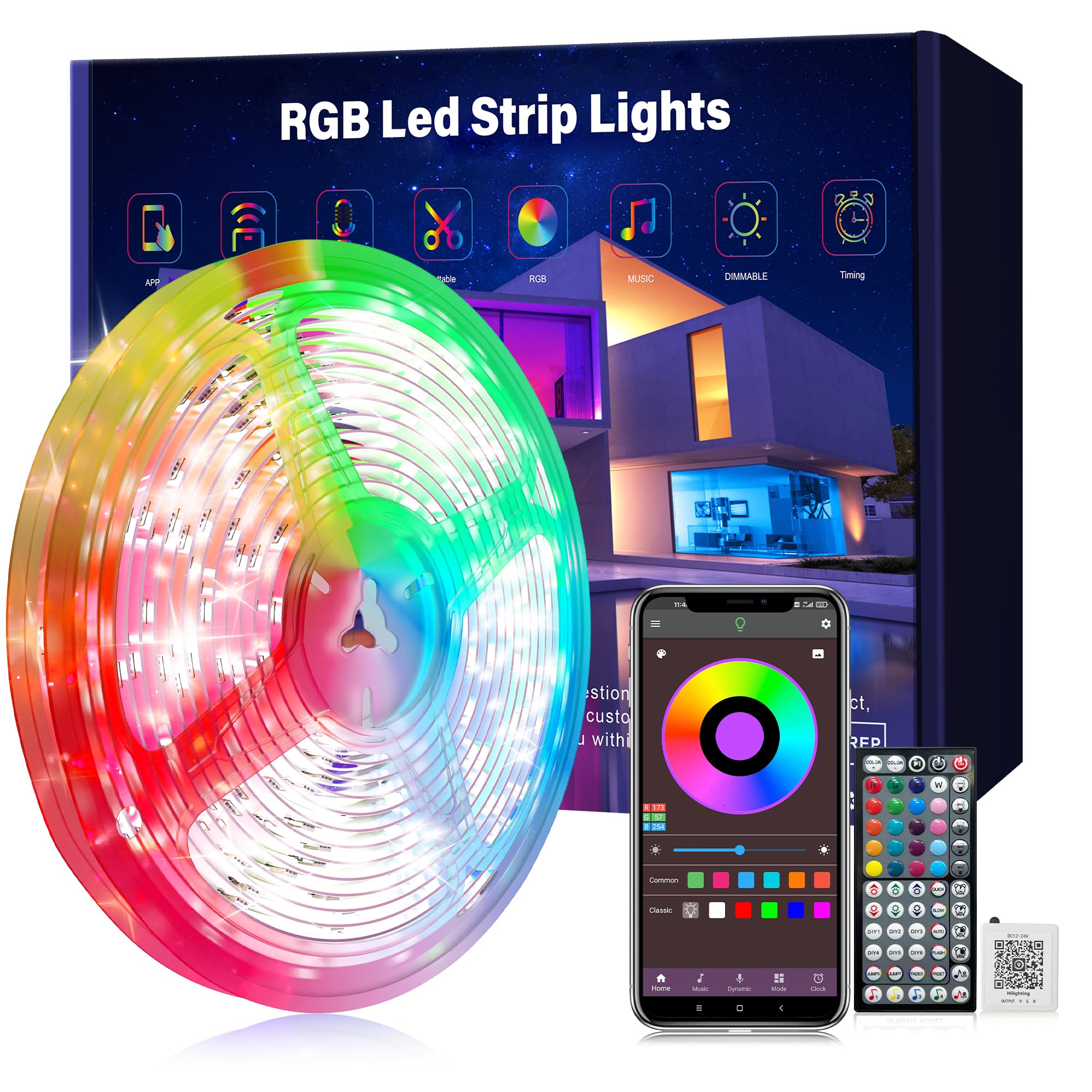 Ledagic 65.6 ft LED Lights for Bedroom Music Sync RGB LED Strip Lights with APP & Remote Control LED Lights for Room Home Party 