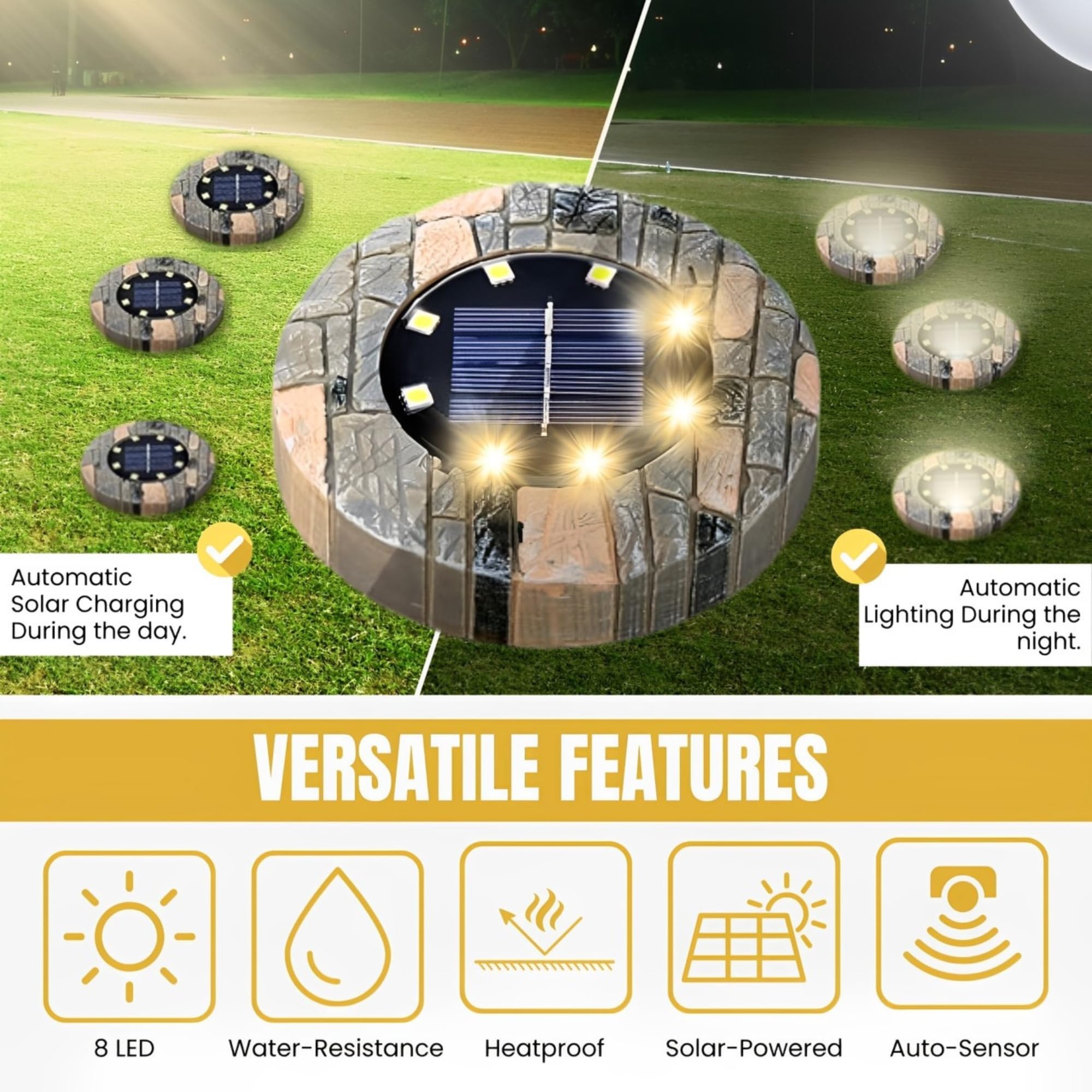 Goodscious Solar Ground Lights - Waterproof LED Outdoor Lights, Pack of 8, Warm White, for Yard, Patio, Garden, Pathway, Deck