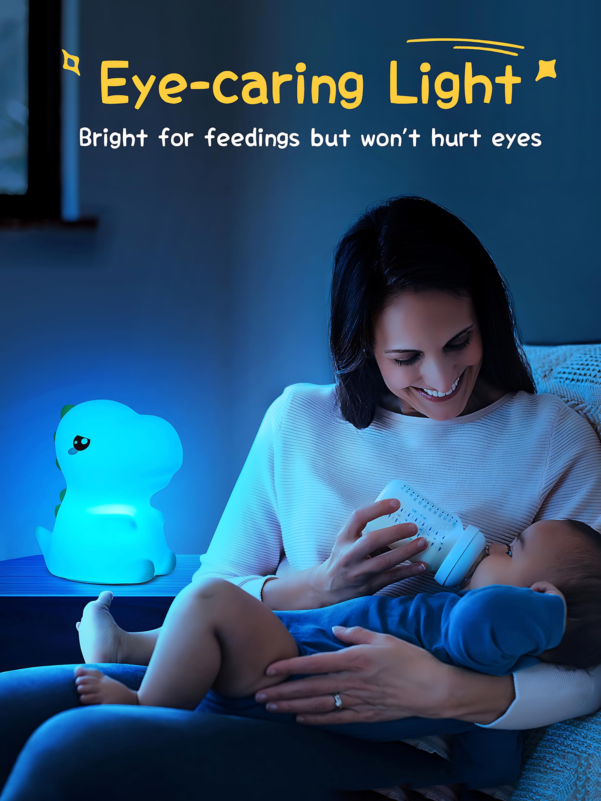 Pokanic Kids LED Night Light - Rechargeable Portable Silicone Lamp, Multi Color Dinosaur Decor for Bedroom and Living Room