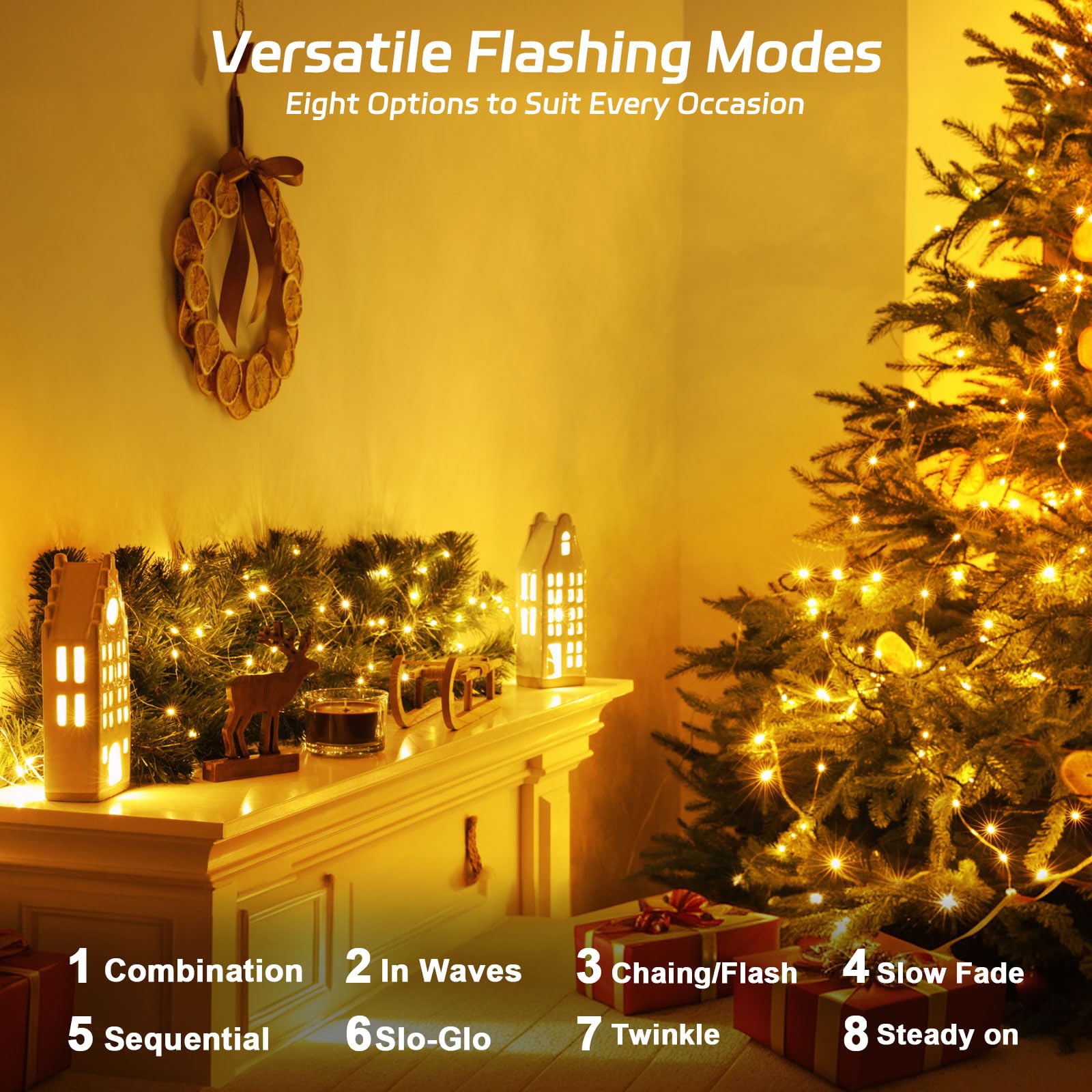 Cshare Solar Fairy Lights Outdoor Waterproof,16.4Ft 50Led Solar String Lights For Outside 8 Modes 2 Packs For Christmas Hallowee