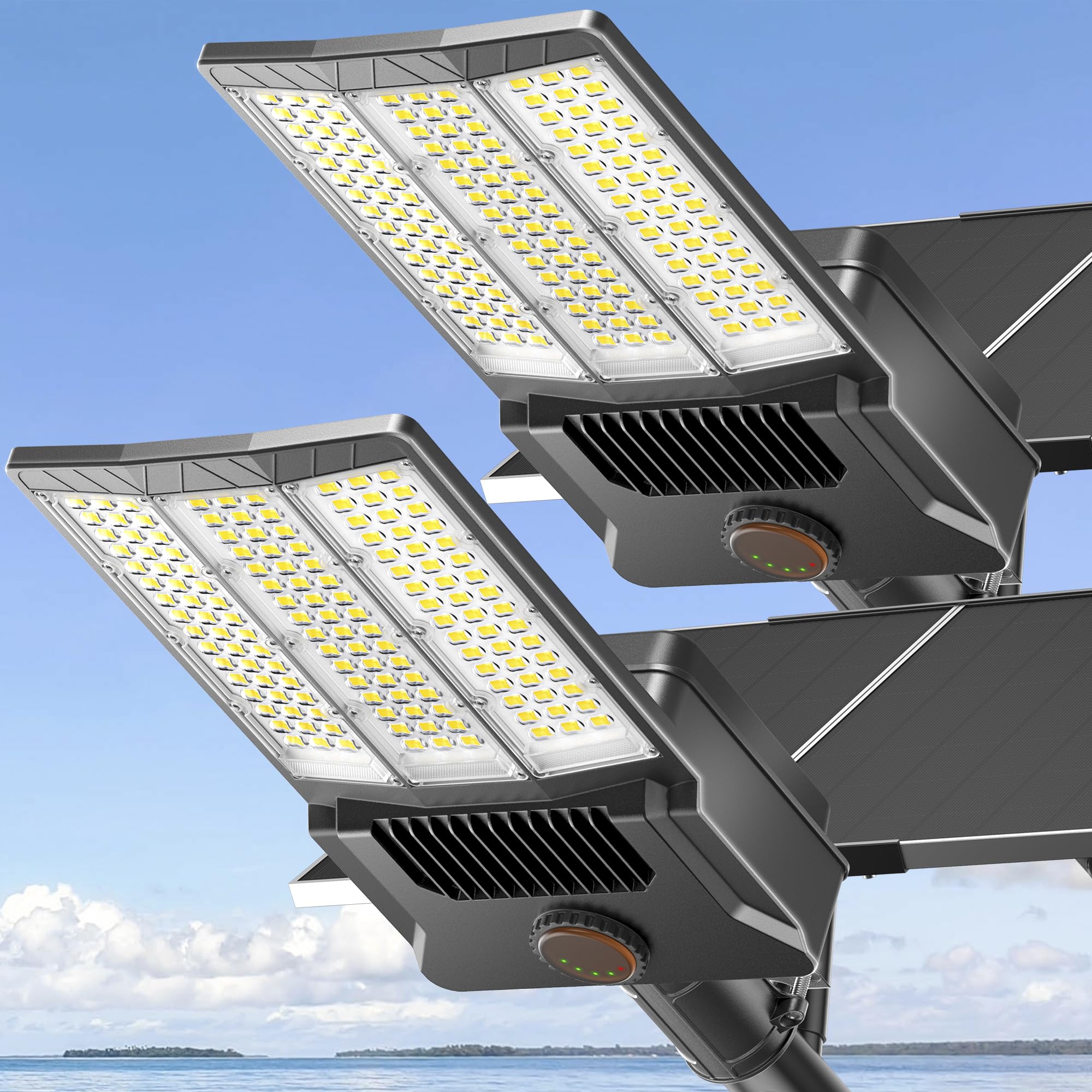 Deepn Solar Street Light 12000W Aluminum Commercial Grade Solar Parking Lot Lights with Motion Sensor & Dusk to Dawn IP67 Waterproof Heavy Duty Security Flood Lights for Street  Yard  SZ4000  2Pack