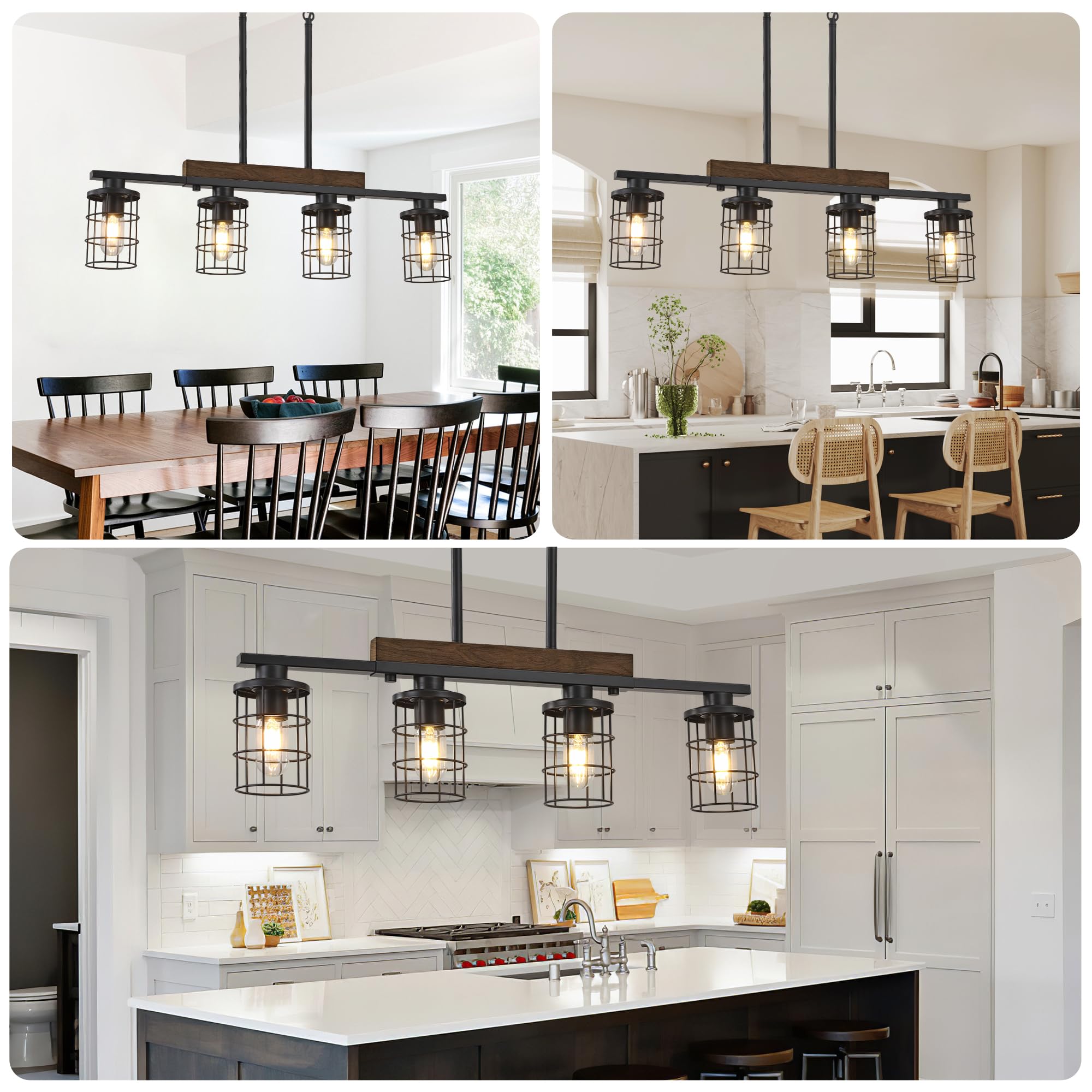 Dining Room Light Fixture/Chandelier Over Table, 29.6-Inch Hanging For Farmhouse Linear Chandeliers,4-Light Kitchen Island Light