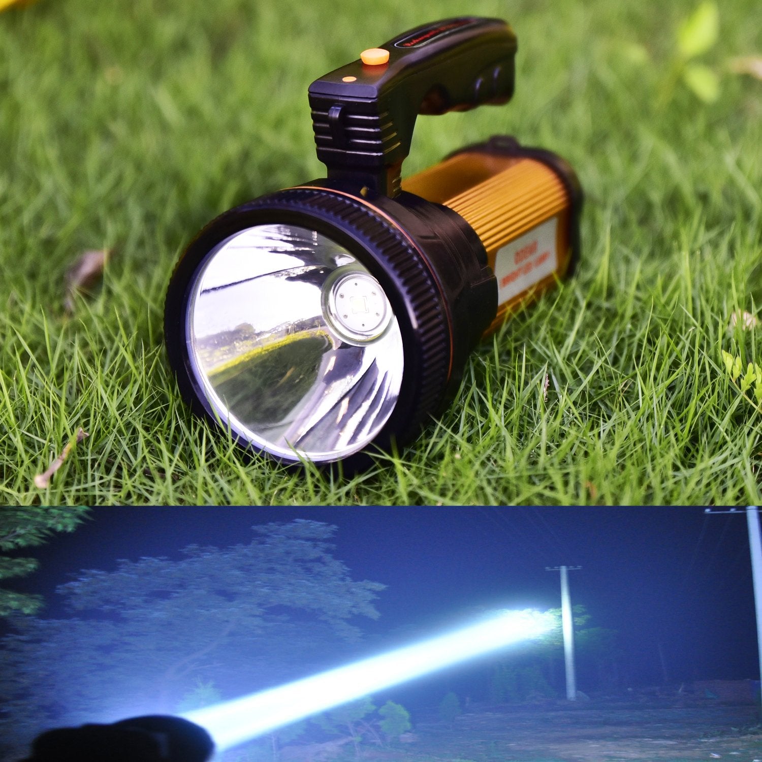 Odear Super Bright Usb Rechargeable Led Spotlight Torch - Handheld Outdoor Flashlight, Golden