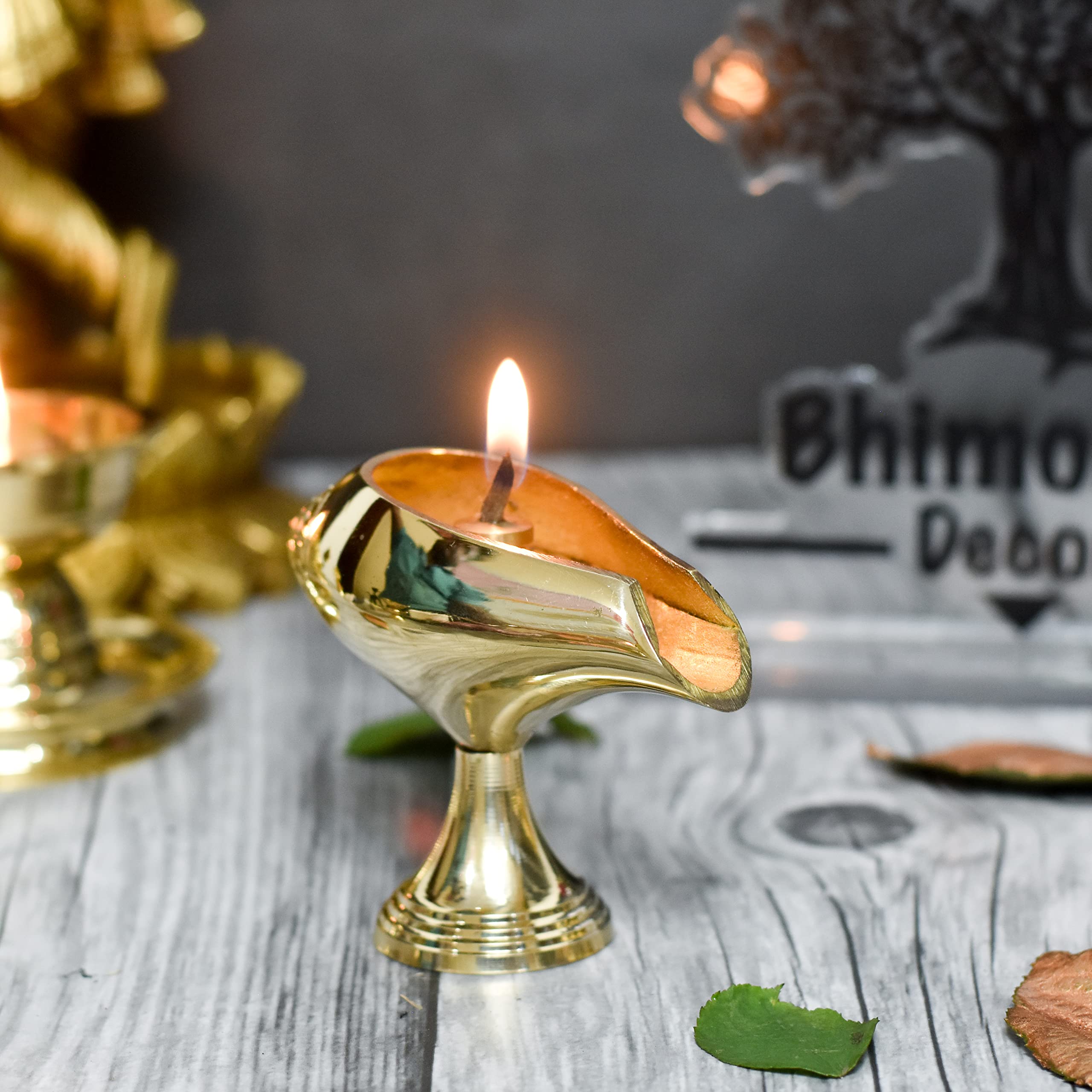 Bhimonee Decor Pure Brass Shank Design Table Diya, 3 inches , brass, Pack of 1 pc