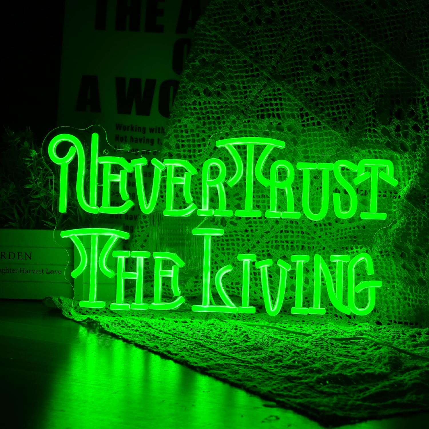 GNVETZLL Neon Sign, Cool Green LED Light, Dimmable USB Powered, 17.3in  x 9.3in , Acrylic, Halloween Decor, Chamber of Secrets Script