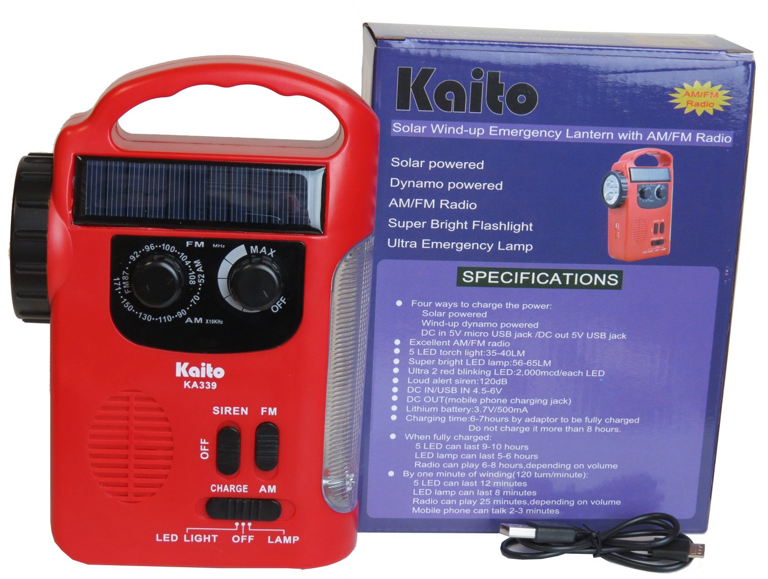 Kaito Ka339 Dynamo Solar Powered Am/Fm Radio And Flashlight With Solar Panel And Charge Out Feature (Red)