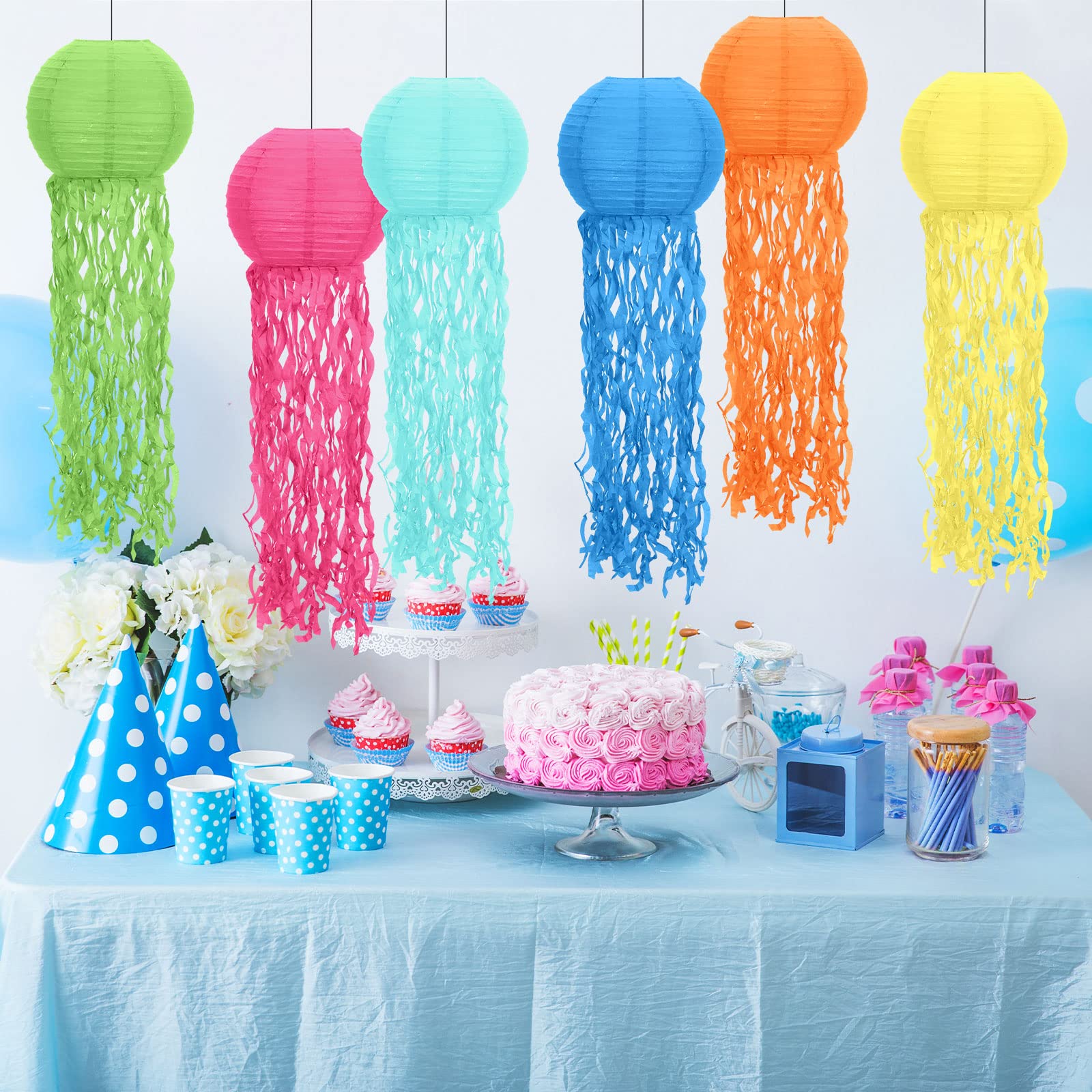 Retisee 12 Pcs Hanging Jellyfish Paper Lanterns Under The Sea Ocean Party Decorations Jelly Fish Decor For Mermaid Beach Theme Birthday Party Baby Shower Baby Classroom, Multicolor(Bright Color)