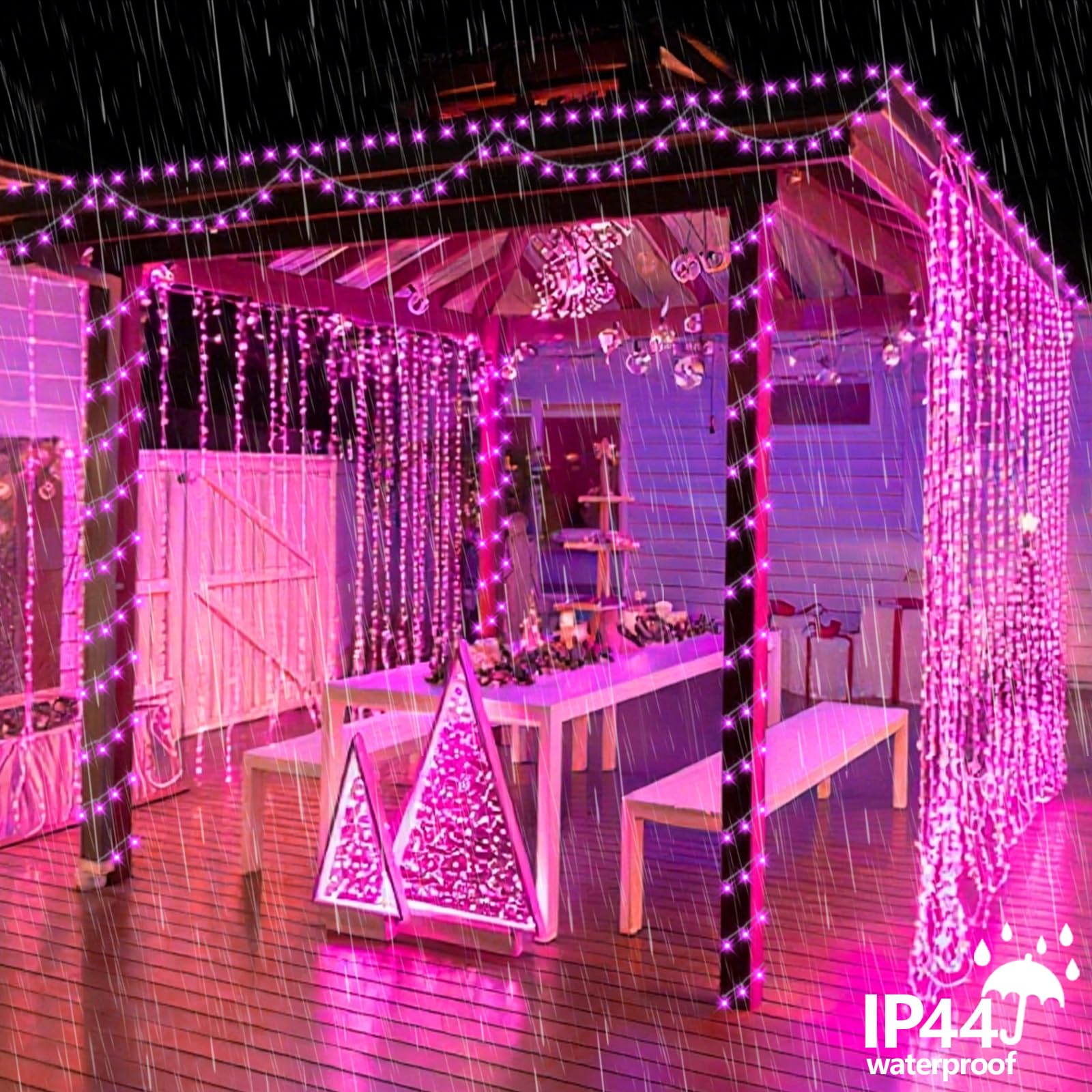 Yeguo Pink Christmas Lights Outdoor Waterproof  165Ft 500 Led String Lights Indoor  8 Modes Clear Wire Fairy Light Plug In For Party Tree Valentines Wedding