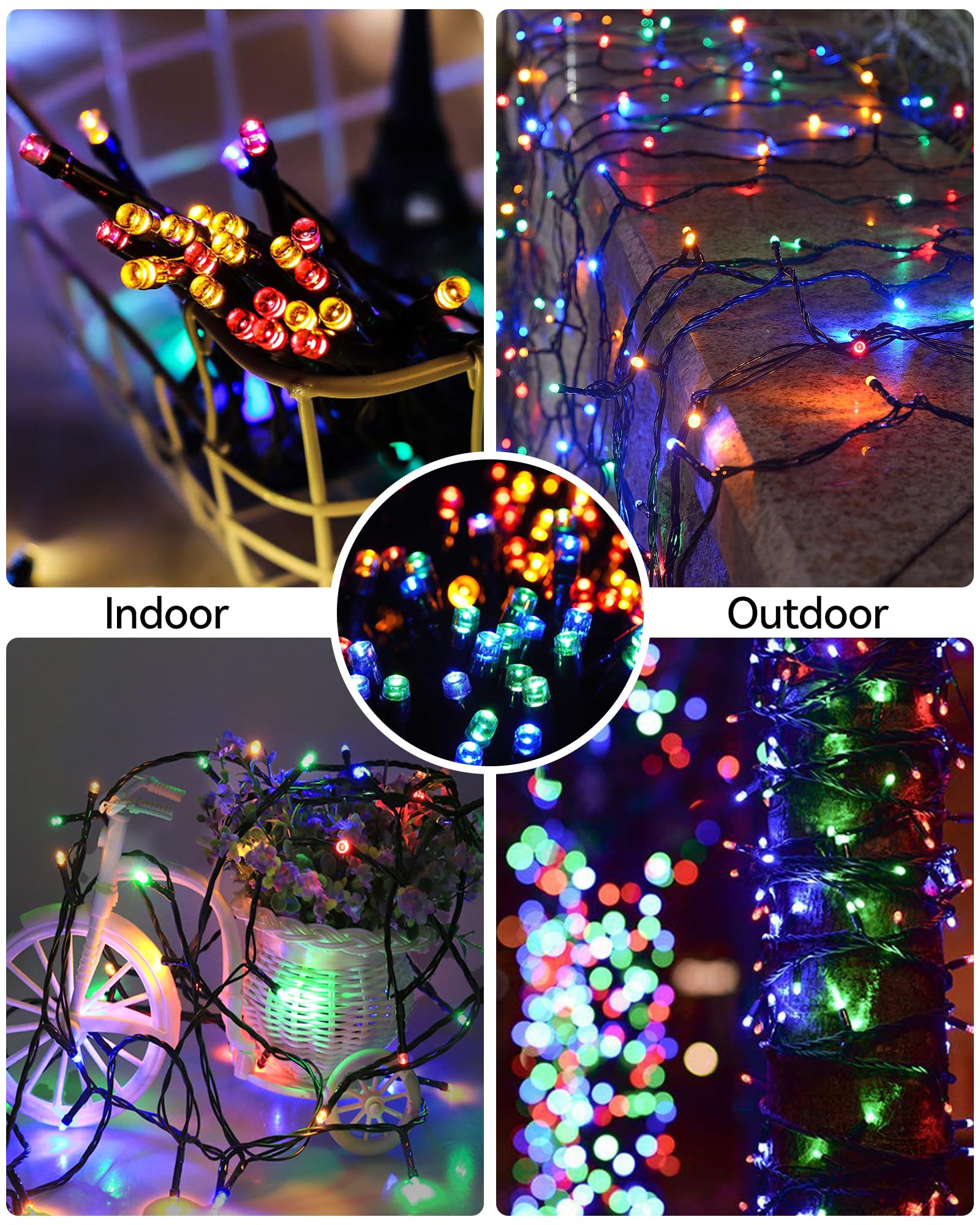 Blingstar Christmas Lights Multicolor 66 Ft 200 Led String Lights 30V Plug In Connectable Twinkle Lights 8 Modes Bright Green Wire Decorative Lights For Indoor Outdoor Xmas Tree Bedroom Holiday Party