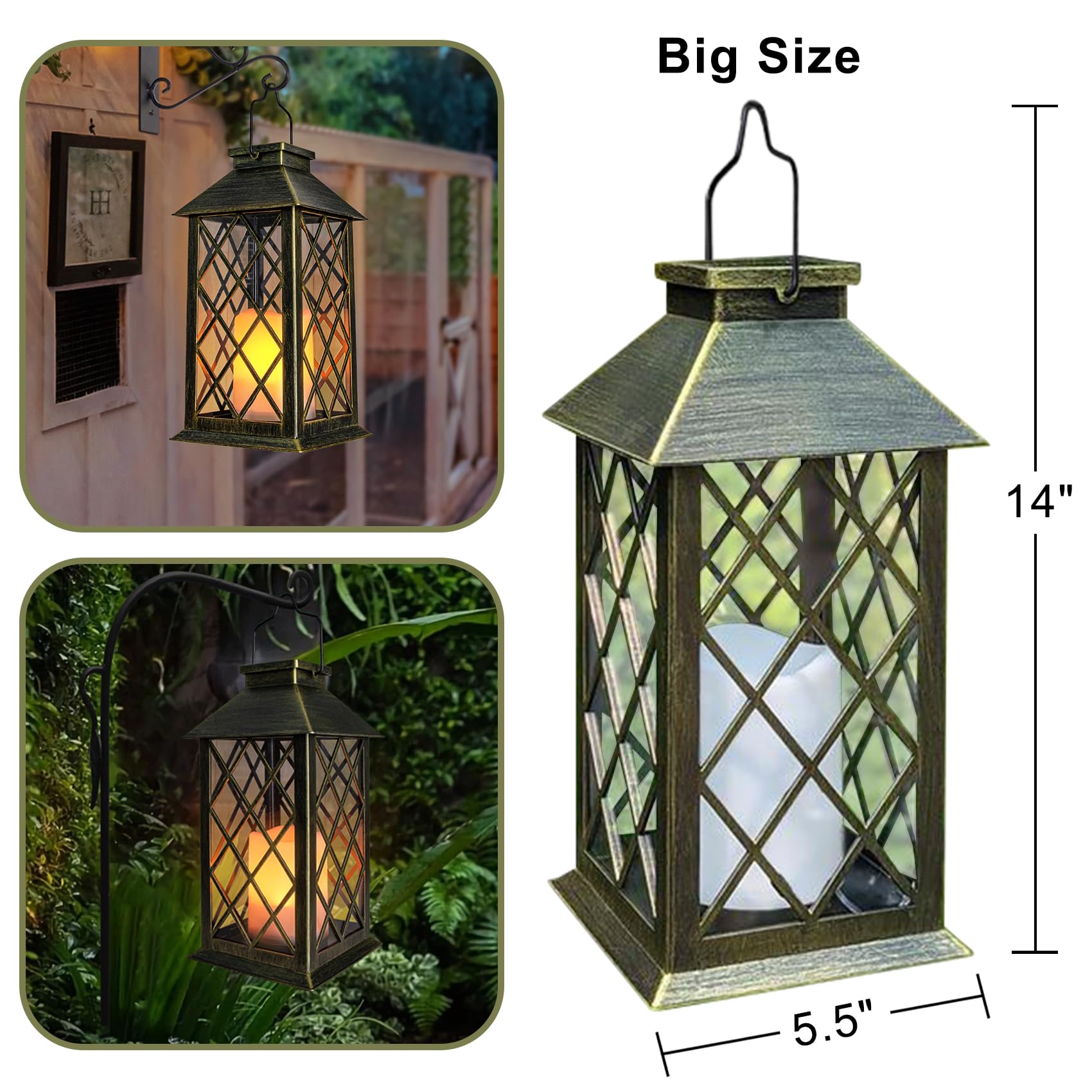 Take Me 14'' Solar Lanterns Outdoor Waterproof Garden Lanterns Large Flickering Flameless Candle Mission Lights For Table,Outdoo