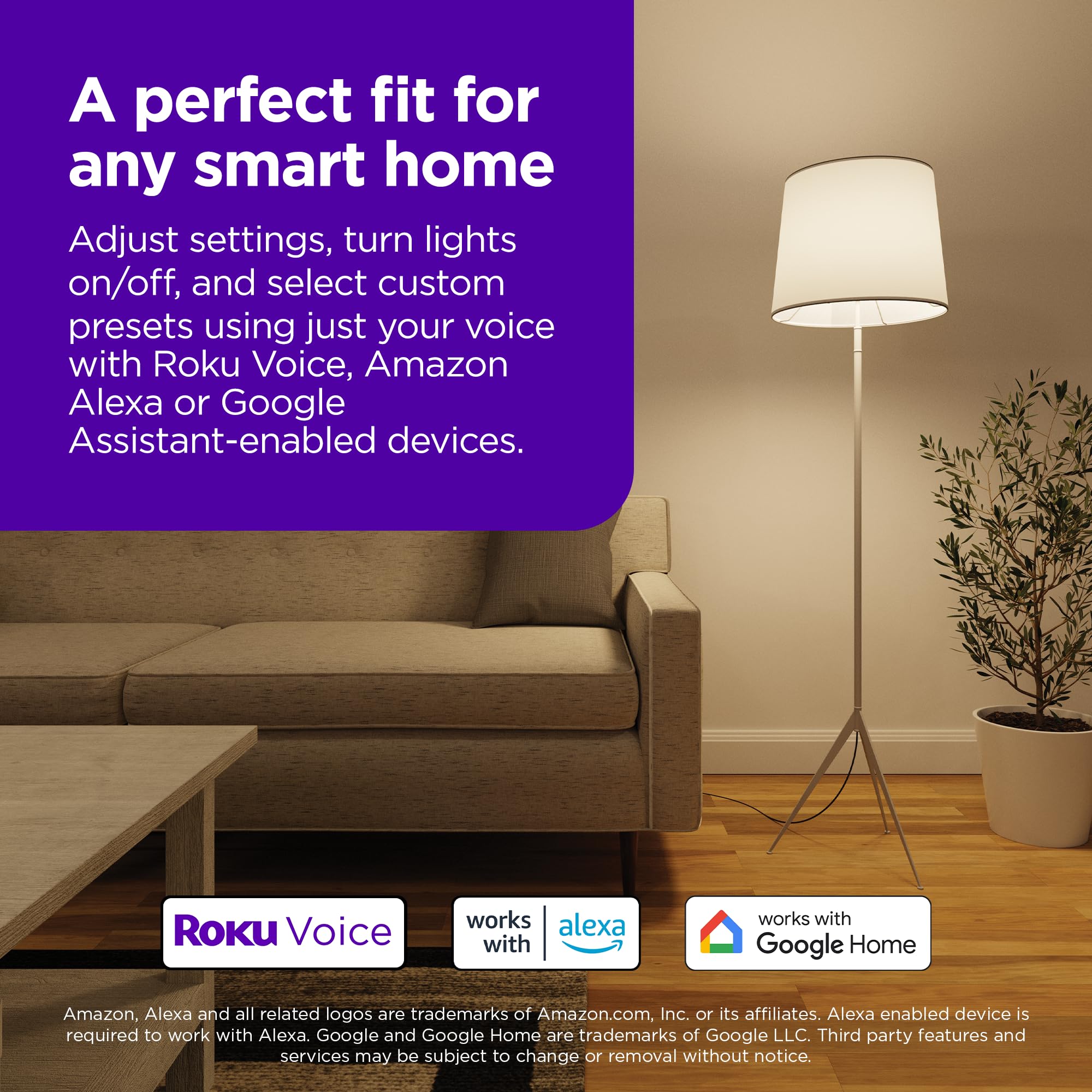 Roku Smart Light Bulbs (White, 4-Pack) - Dimmable A19 Lightbulbs With Adjustable Brightness & Temperature - Wifi Smart Bulbs Works Voice, Alexa & Google Assistant, No Hub Required