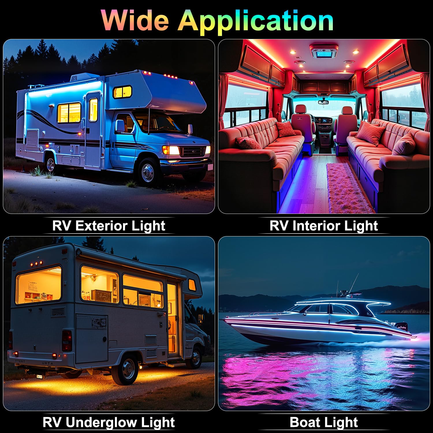 CCBASEBALL RV LED Strip Lights, 12V Multicolor Awning Lights with Remote Control, Waterproof, Model rv led strip light-1
