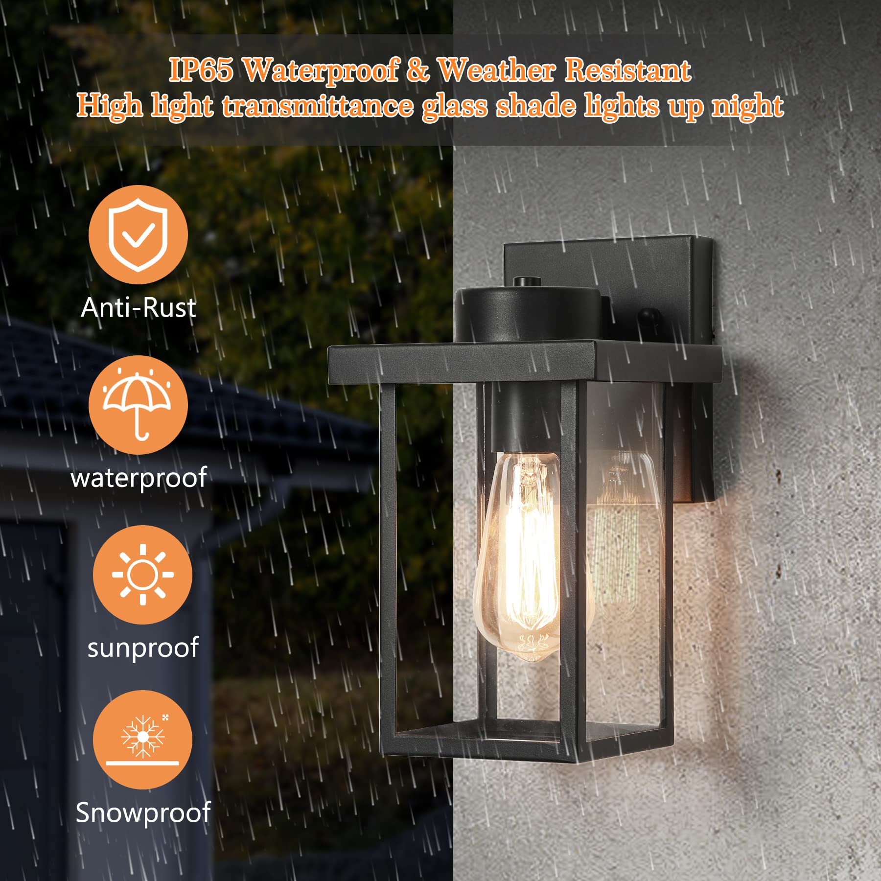Tewei Outdoor Lights For House, 11In Black Exterior Light Fixtures Anti-Rust Waterproof Outdoor Wall Lantern, Outside Wall Sconc