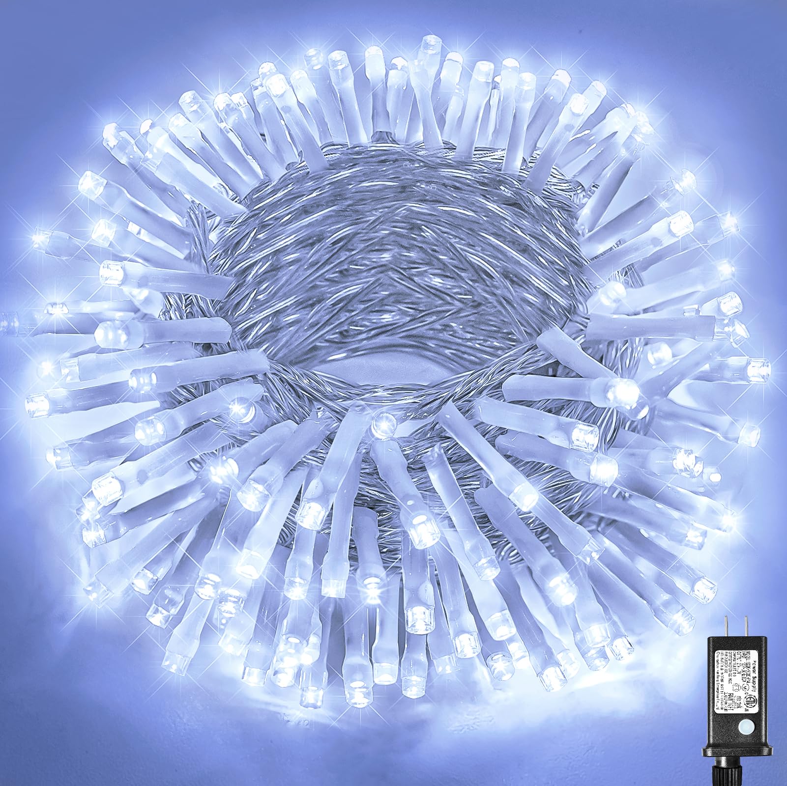 66ft 200 LED Christmas String Lights Indoor Outdoor - White Christmas Lights Outdoor Clear Wire Waterproof, 8 Modes Connectable 