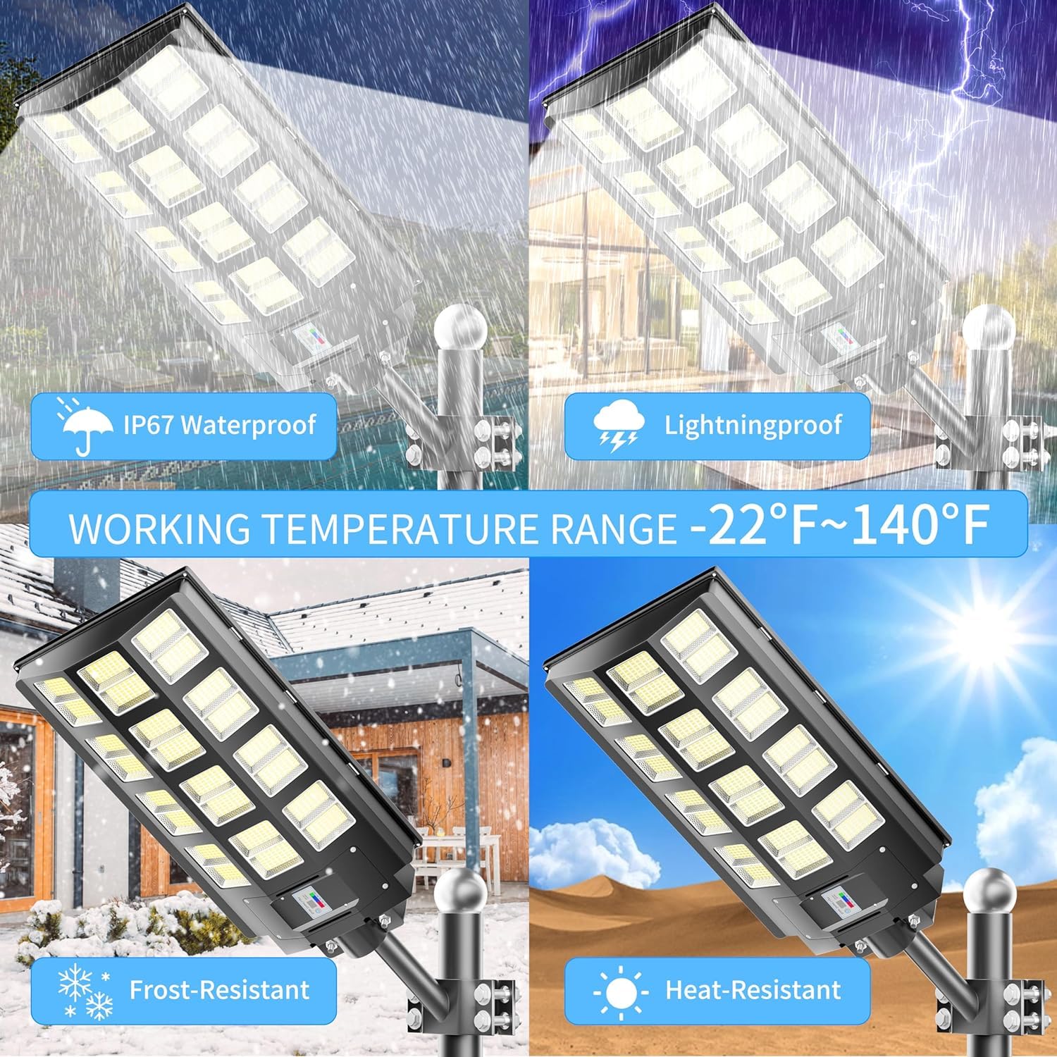 Jadisi 8000W Solar Street Lights 8-Pack, Waterproof Dusk to Dawn, Motion Sensor, Remote Control, Black, 1920000LM