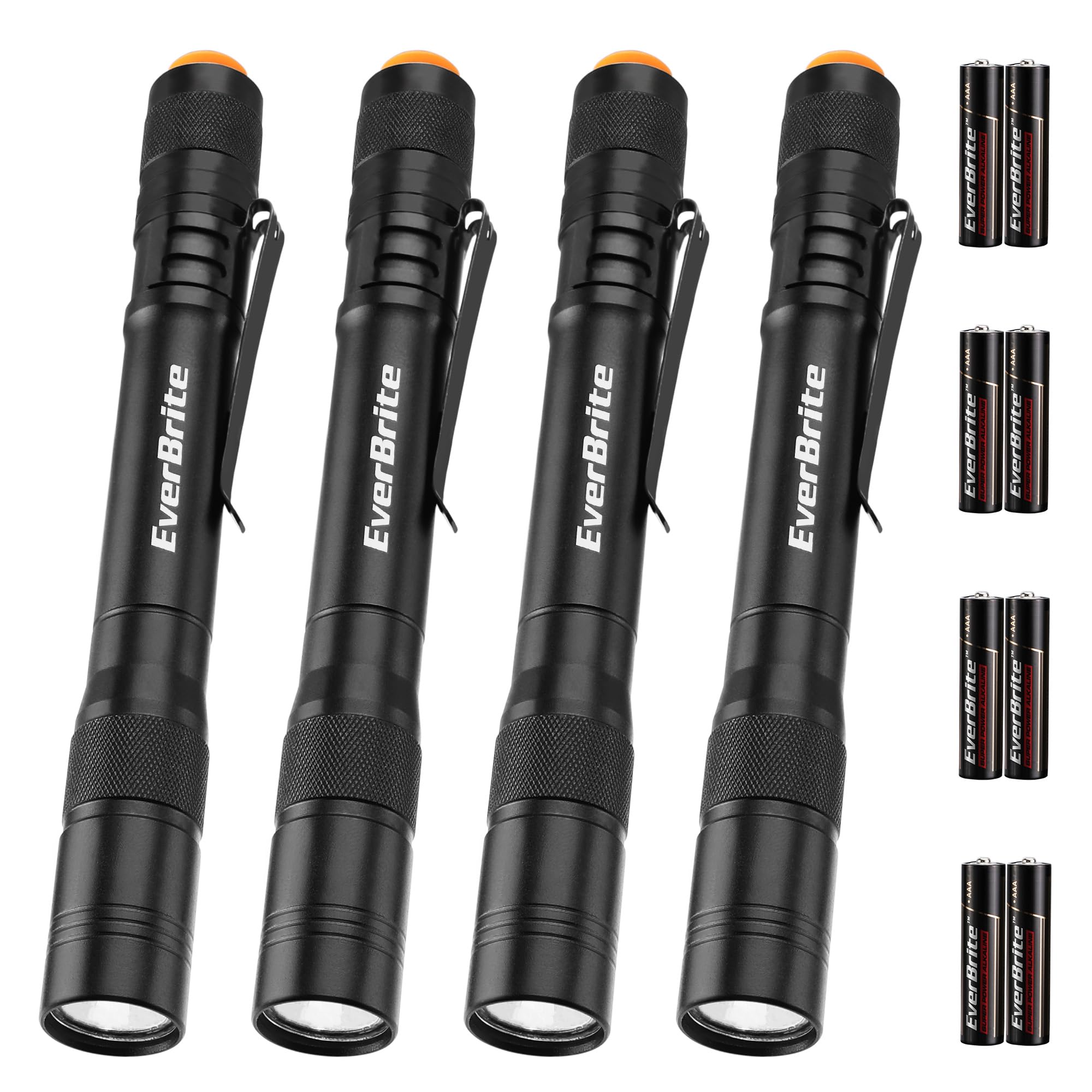 EverBrite Pen Light, 100LM Pocket Flashlights, Aluminum LED Pen Flashlights with Clip, 8 AAA Batteries Included, Pocket Flashlig