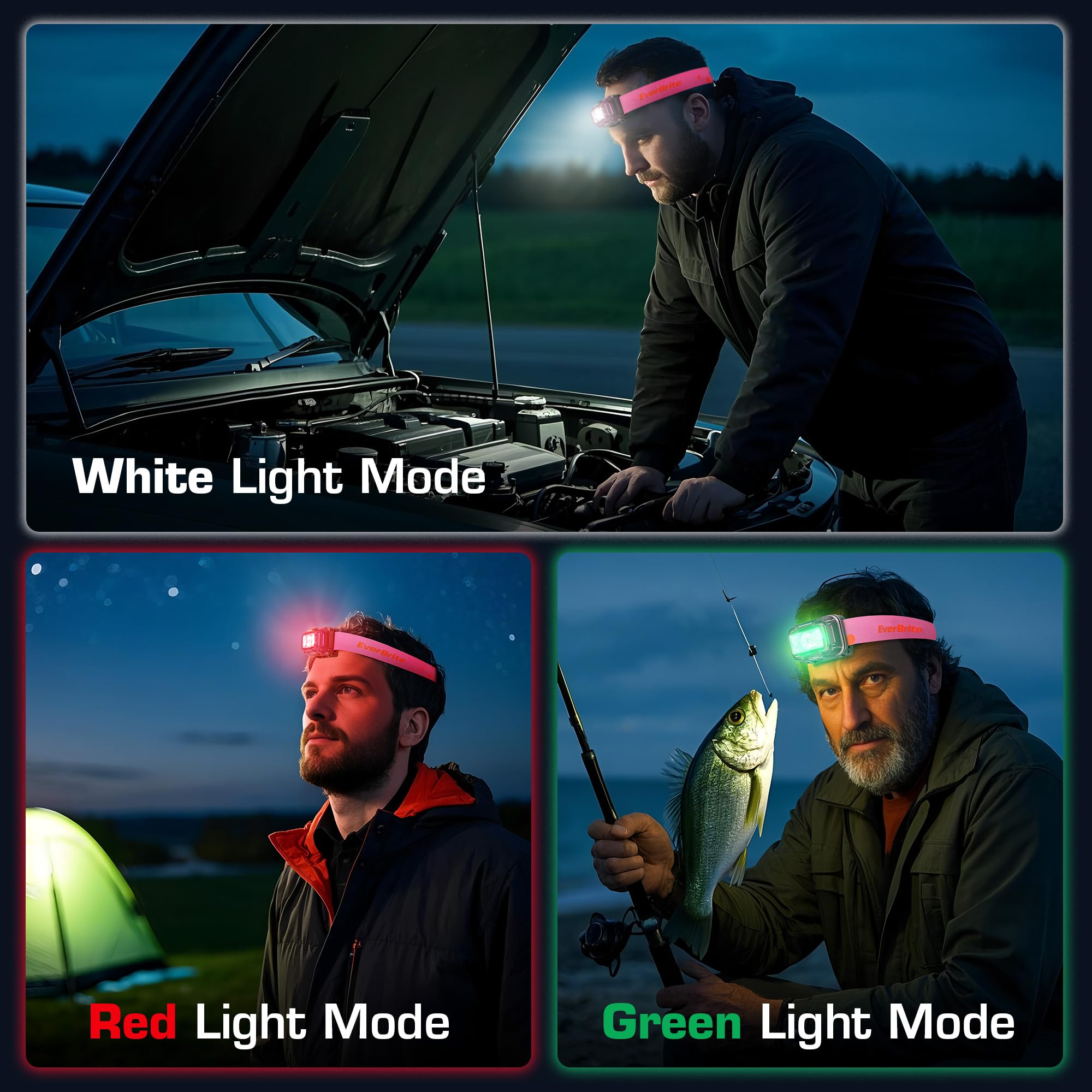EverBrite Rechargeable Headlamp 2 Pack, 5 Modes, 120° Adjustable, Coral Pink, Model E021080AE