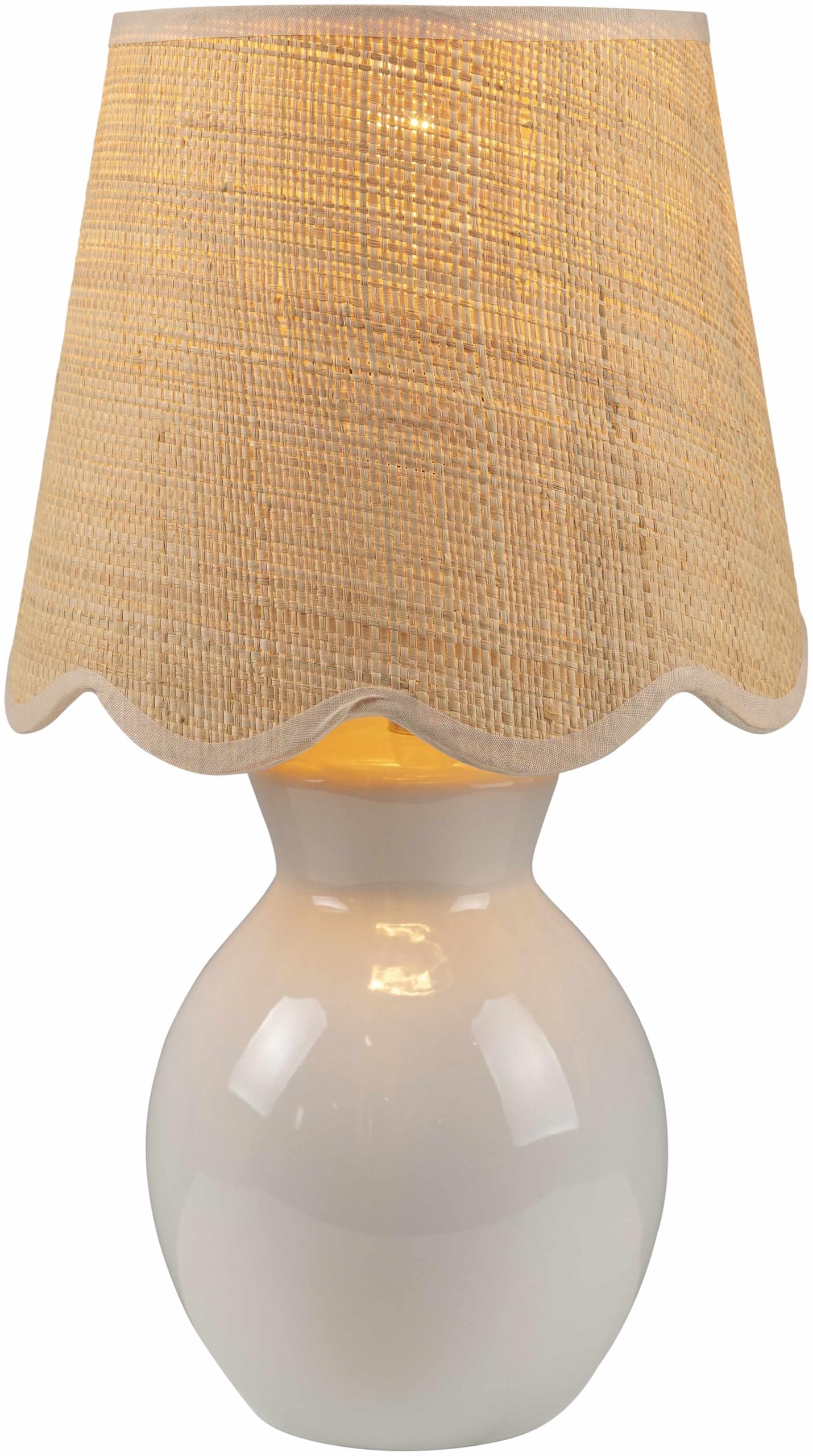 BoutiqueRugs Ceramic and Jute Bedside Table Lamp - 15inH x 8inW x 8inD - White, Beige - Model SPXZVA3-011
