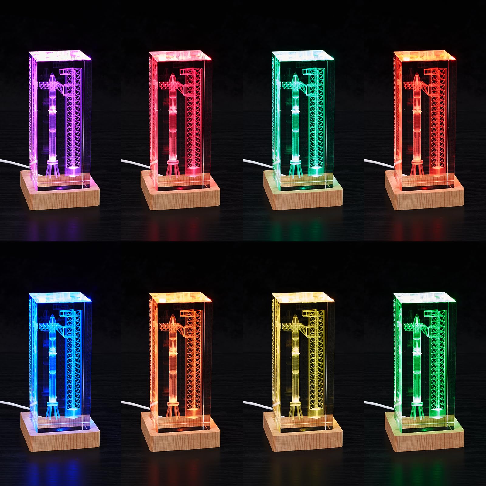 EMGTMS Y&Z SpaceX Starship Crystal Lamp, 3D Laser-Etched Night Light, Large, Multicolor, Model A12-1