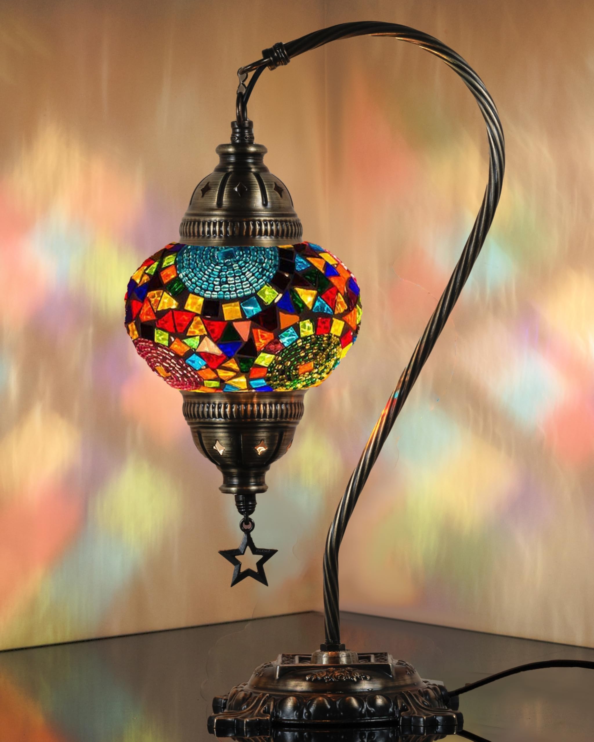 DEMMEX Genuine Turkish Moroccan Mosaic Table Lamp, Authentic Handmade in Turkey, Mosaic Glass Globe Bedside Desk Lamp Lampshade