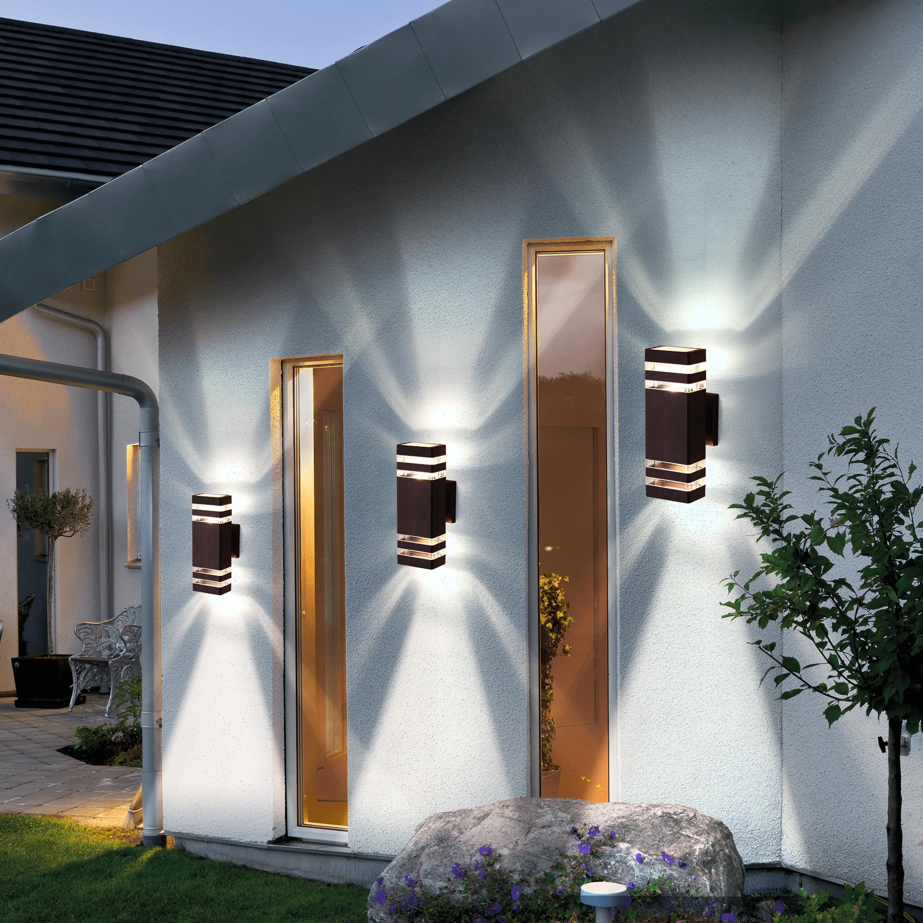 Tewei Modern Brown Outdoor Wall Lights, Waterproof Aluminum Up/Down Fixture, 2 Pack