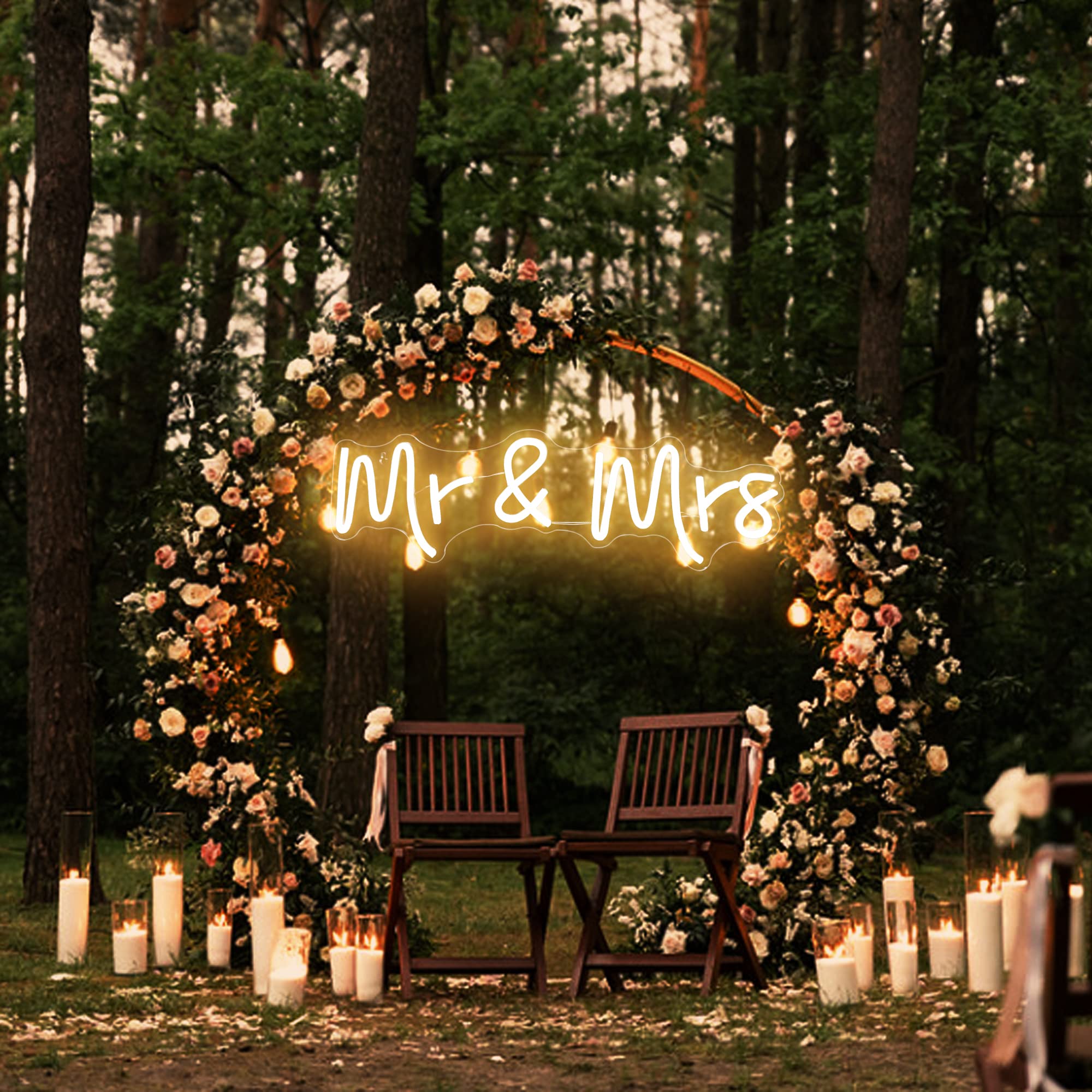 Aslanka LED Mr & Mrs Neon Sign for Wedding Decor, 19.6x5.5in, Warm White Acrylic