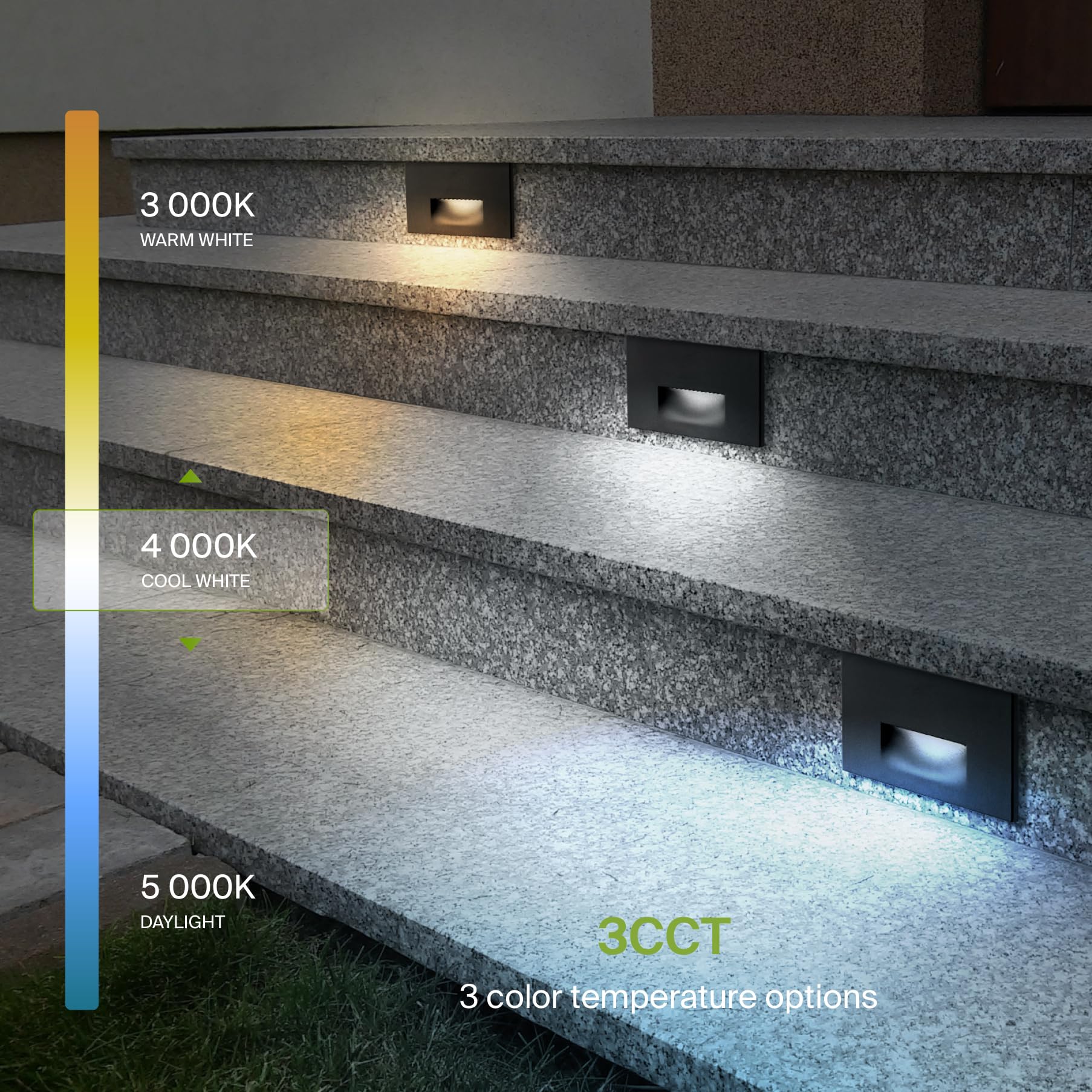 ASD LED Recessed Step Light Fixture 3W 120LM 3000K-5000K 4.75in Black 12 Pack Dimmable Waterproof ETL Listed