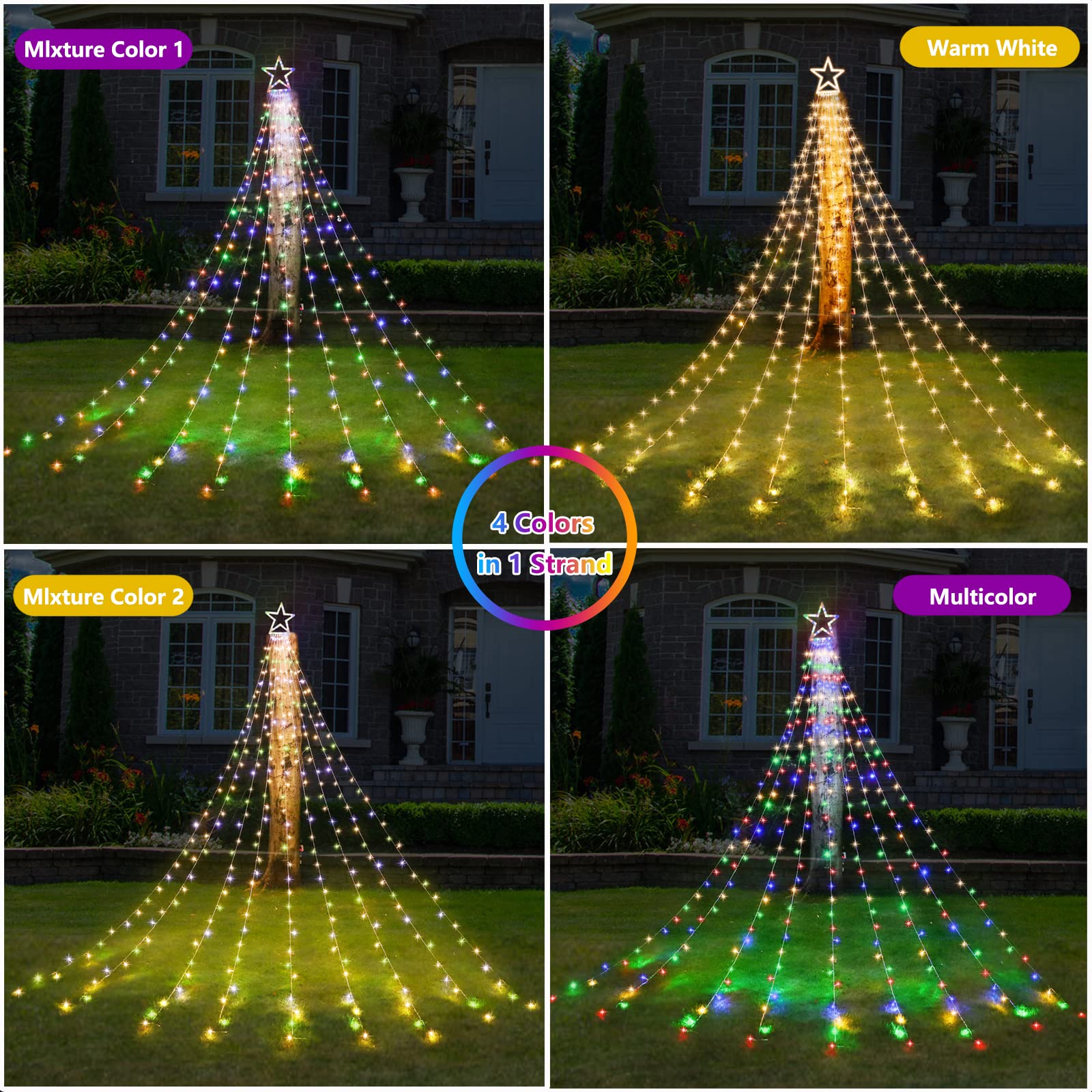 Decute Star String Lights, Color Changing 11 Modes, Waterproof, 320 LED, Warm White + Multi-color, Model GP-SW290DC0209-IP44(US) A