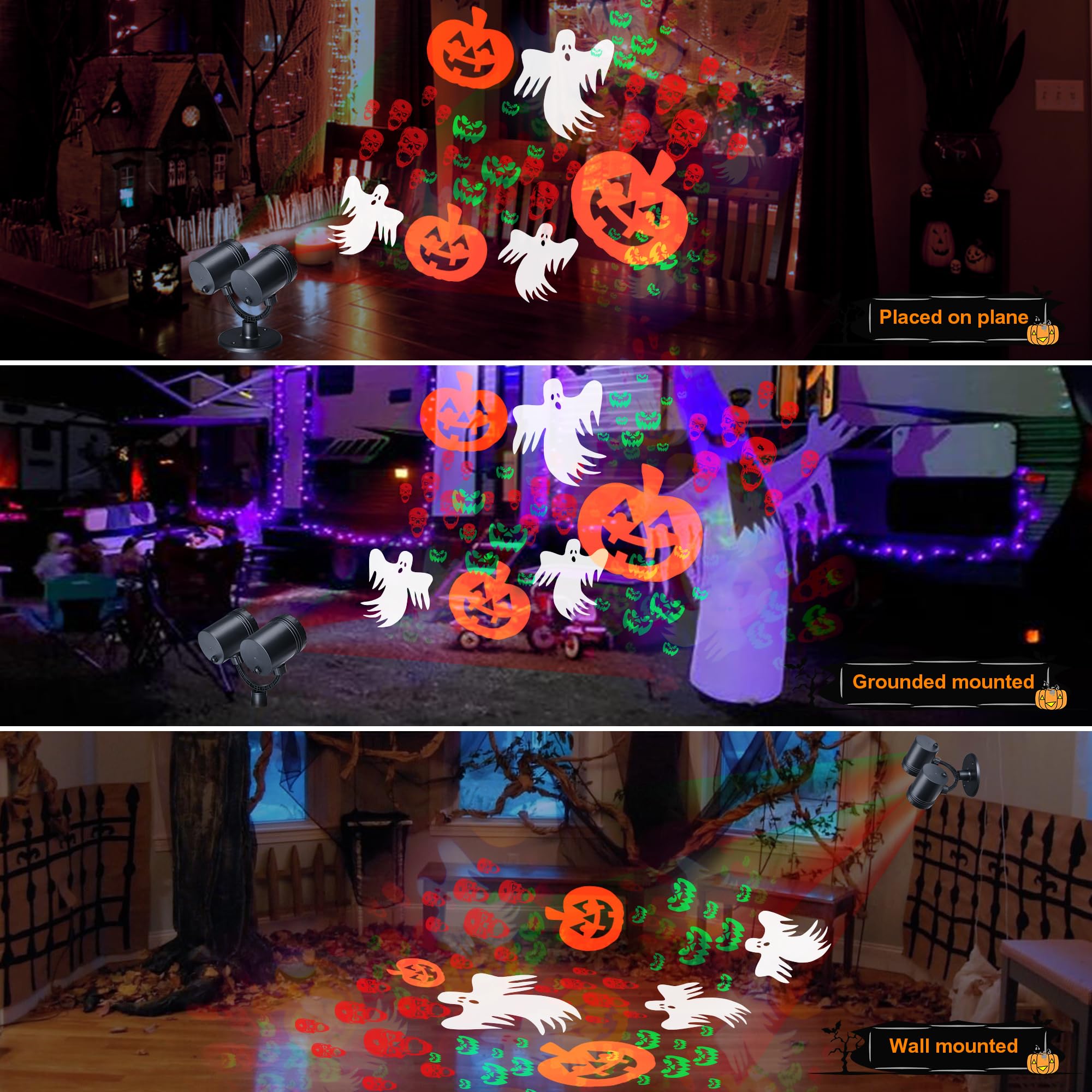 LYHOPE Halloween Lights Projector - LED Pumpkin Ghost Demon Light with Timer for Indoor/Outdoor Decor, Orange White Green Red