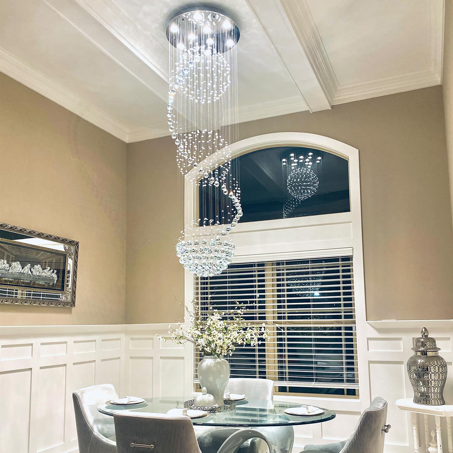 Modern Spectacular Spiral Sphere Rain Drop Chandeliers, K9 Crystal Chandeliers Ceiling Light Fixture For Hallway, Foyer Staircas