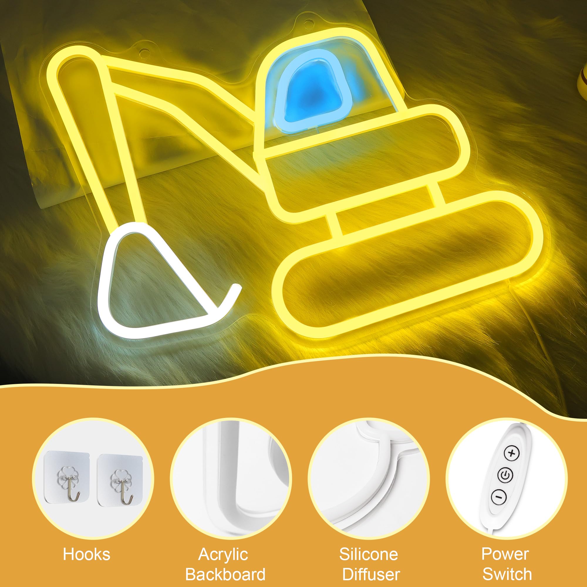 CoolGift Mart Excavator Neon Sign, Vibrant LED Light Decoration, Construction Decor for Boys Room, Bedroom, Playroom, Man Cave -