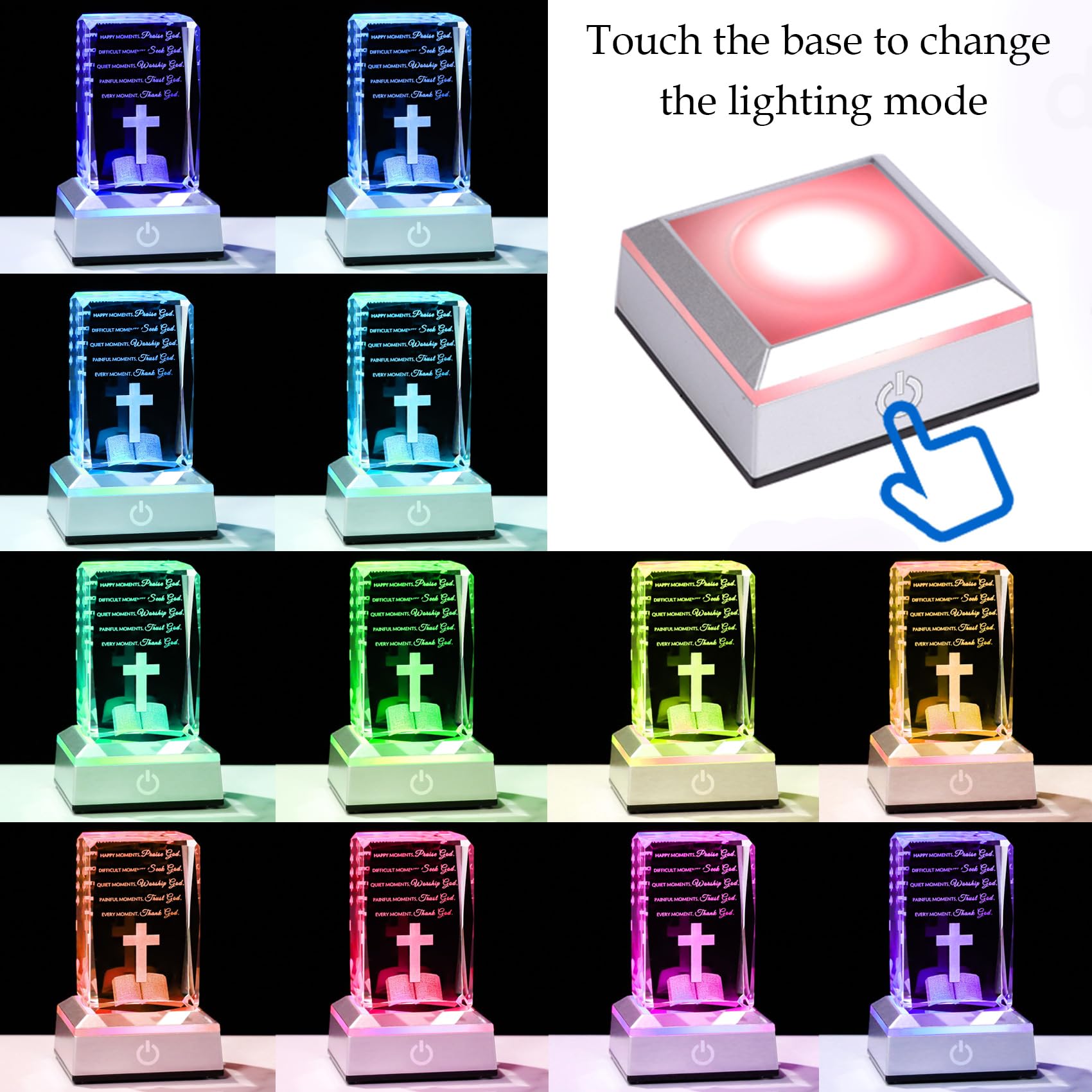 Movdyka 3D Crystal Bible Verse Night Light Gift - Inspirational Keepsake with LED, Model 558, Color: Happy Moment