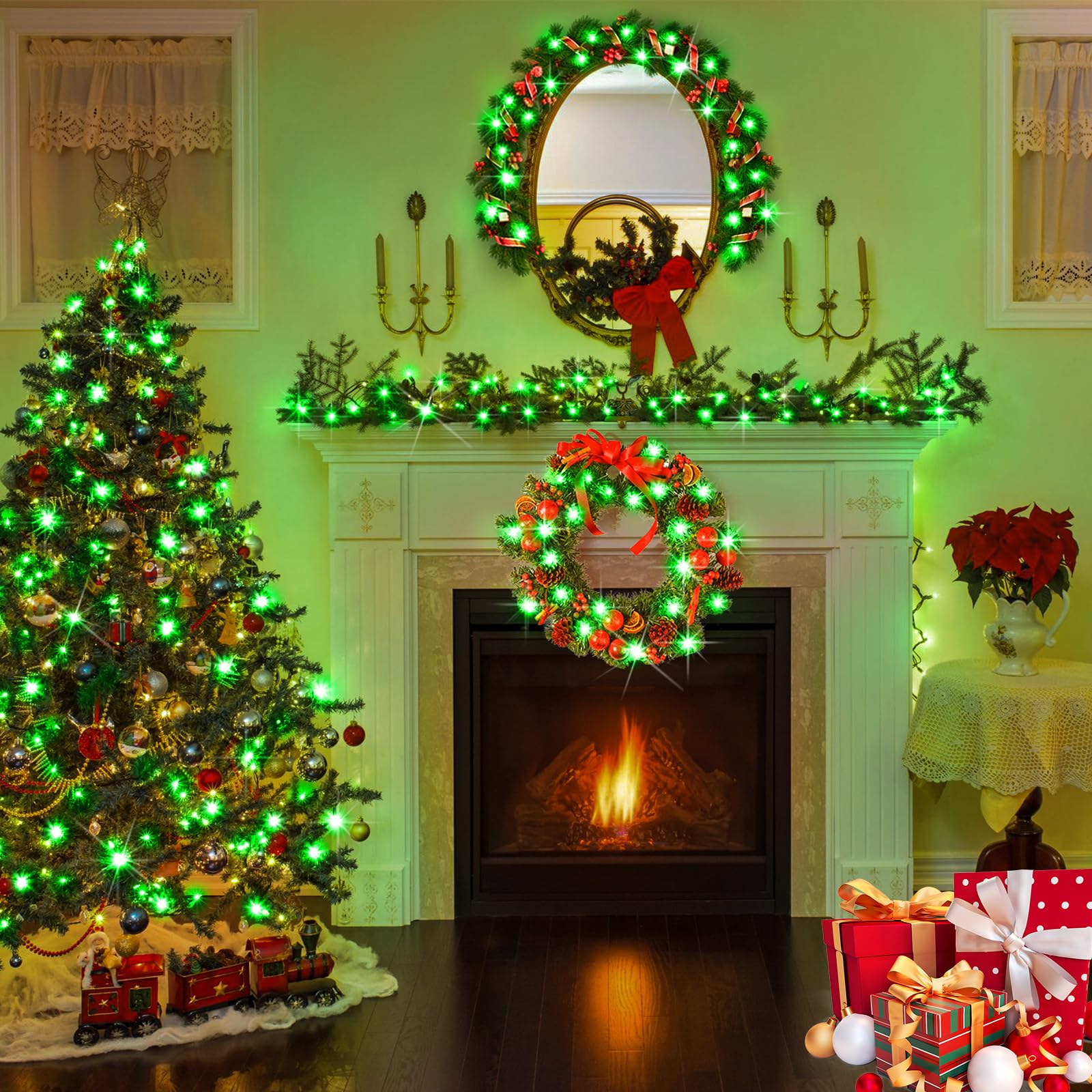 KNONEW 1000 LED Christmas String Lights, 403FT Green Wire, Waterproof, 8 Modes & Timer for Outdoor Holiday Decorations