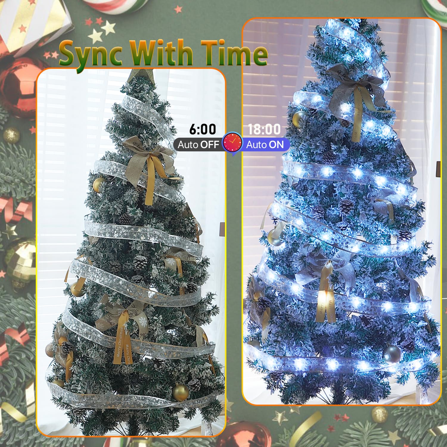 33Ft Smart Christmas Tree Ribbon String Lights, 80 Modes Colors Changing Ribbon Light For Christmas Tree, App & Remote Control, Sync Musical, Timer, Usb (Silver With Multicolor)