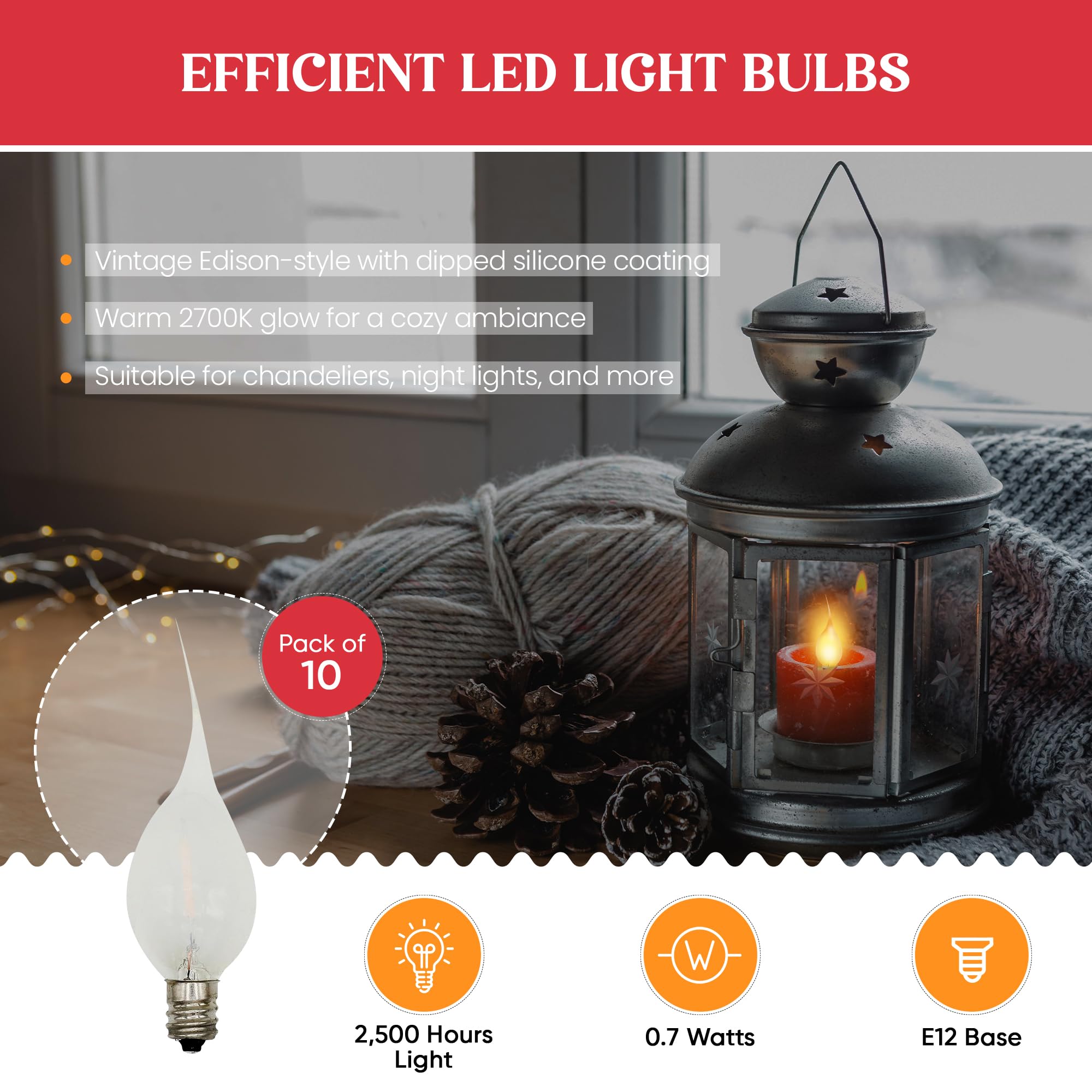 Creative Hobbies Silicone LED Night Light Bulbs, 0.7W Equivalent, 2700K Warm White, 10 Count, Model 18640-S