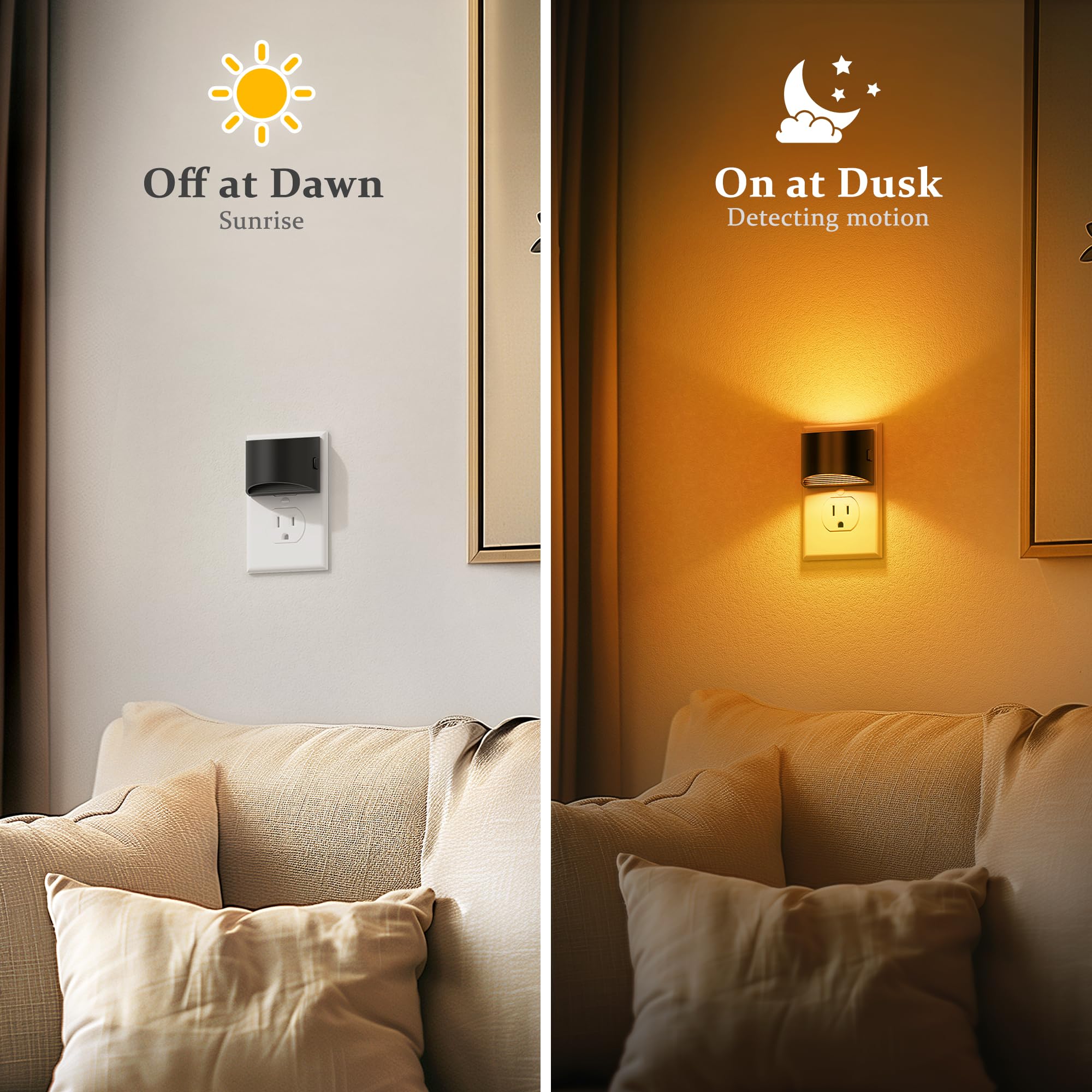 Jandcase Night Light, Modern Night Lights Plug Into Wall,2 Pack Dusk To Dawn Sensor Nightlight, Amber Brightness Adjustable Nigh