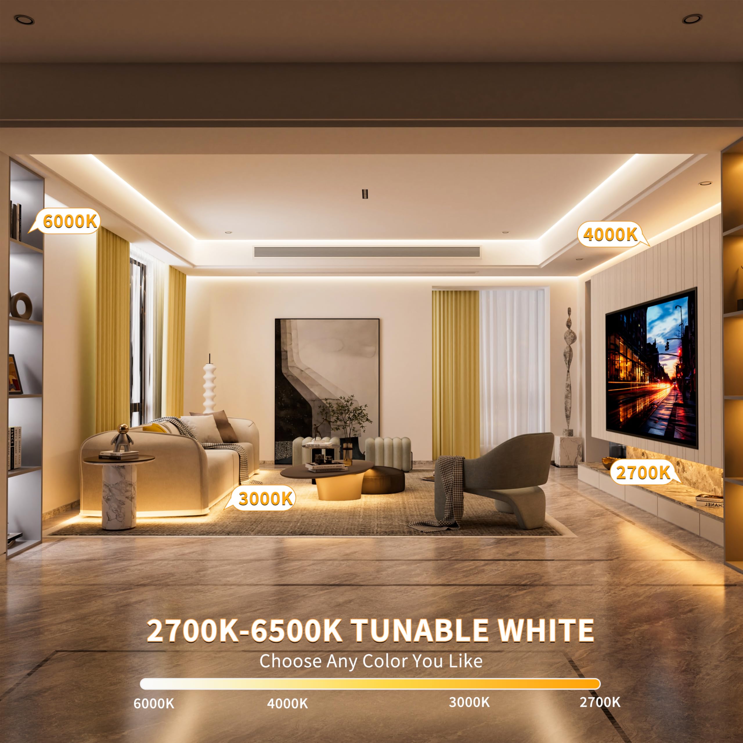 PAUTIX COB LED Strip Lights, 16.4ft Dimmable White Tape, Smart IC, Alexa Control, 2700K-6500K, Under Cabinet Lighting