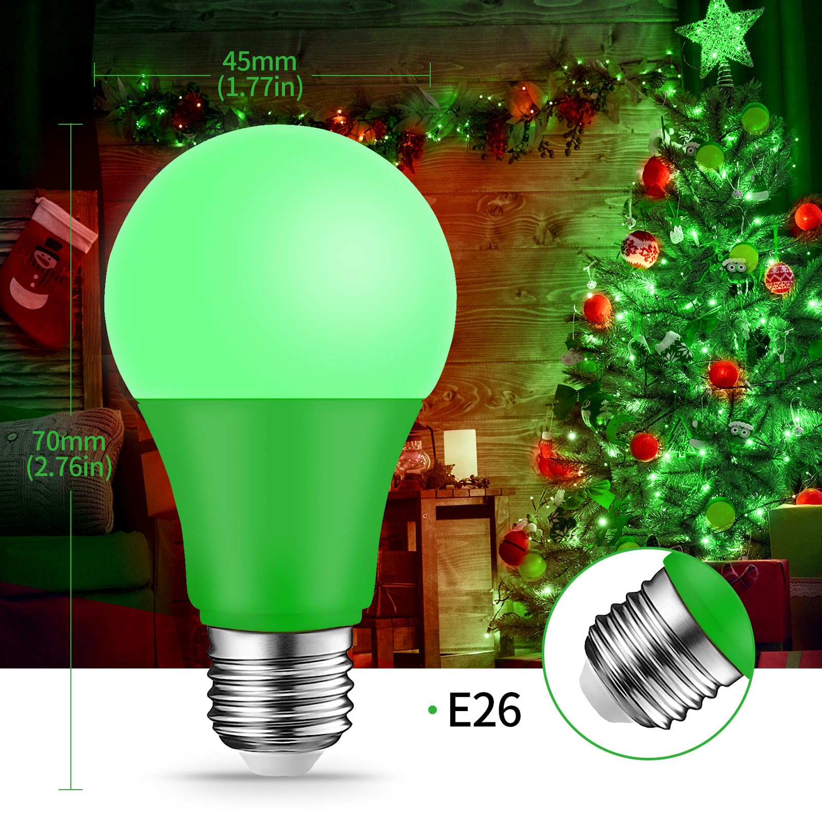 KQHBEN LED Green Light Bulbs - 9W (60W Equivalent) E26 Base - 4 Pack for Home Decor and Events
