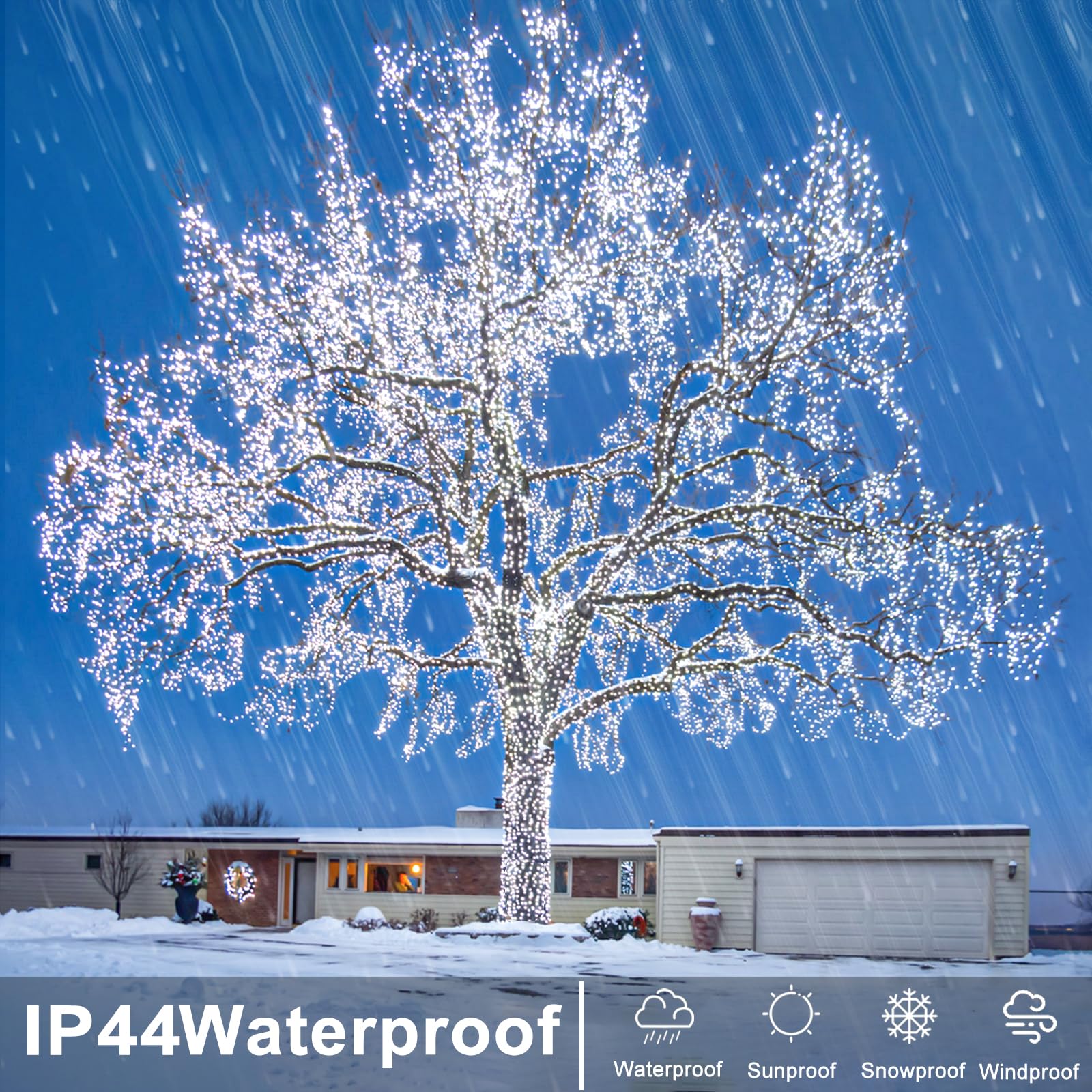 132Ft 400 Led White String Lights Indoor Bedroom, 8 Modes White Christmas Lights Outdoor Clear Wire, Plug In Twinkle Fairy Light