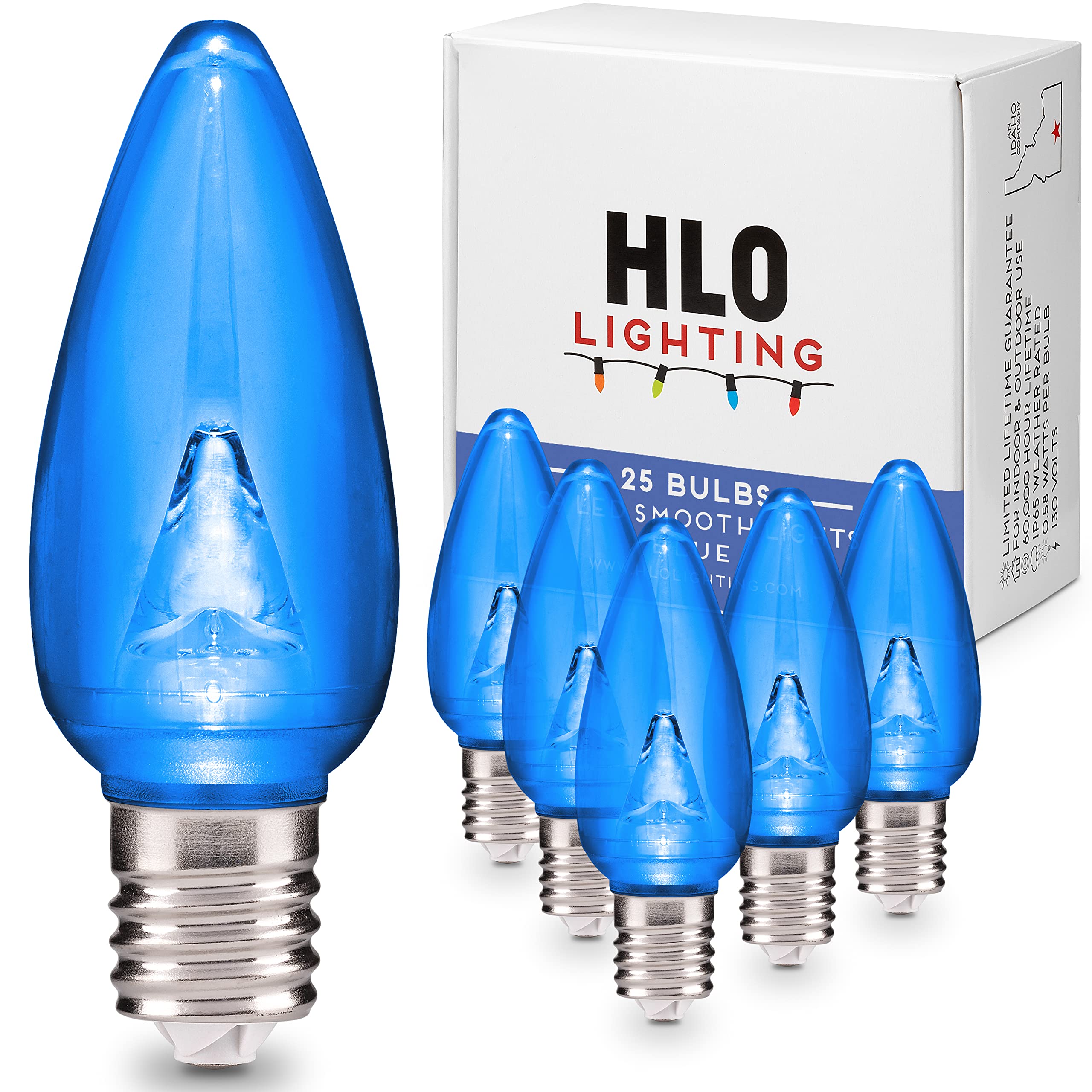 Holiday Lighting Outlet Smooth C9 Christmas Lights | Blue LED Bulbs for Indoor & Outdoor Christmas Decor | Set of 25