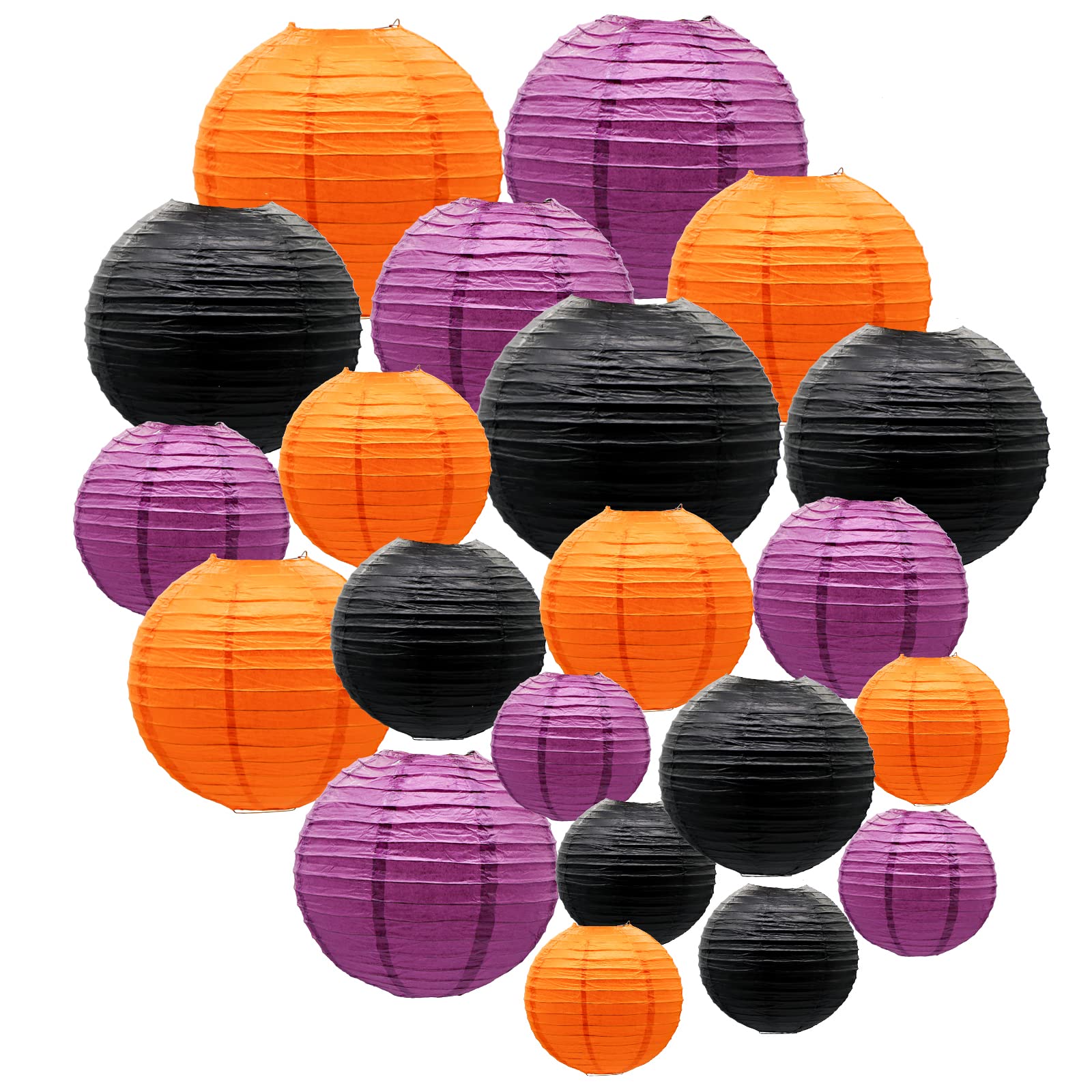 Adlkgg Paper Lanterns - 21Pcs Orange, Purple & Black Round Hanging Decorations For Graduation, Halloween, Thanksgiving, Birthday Parties