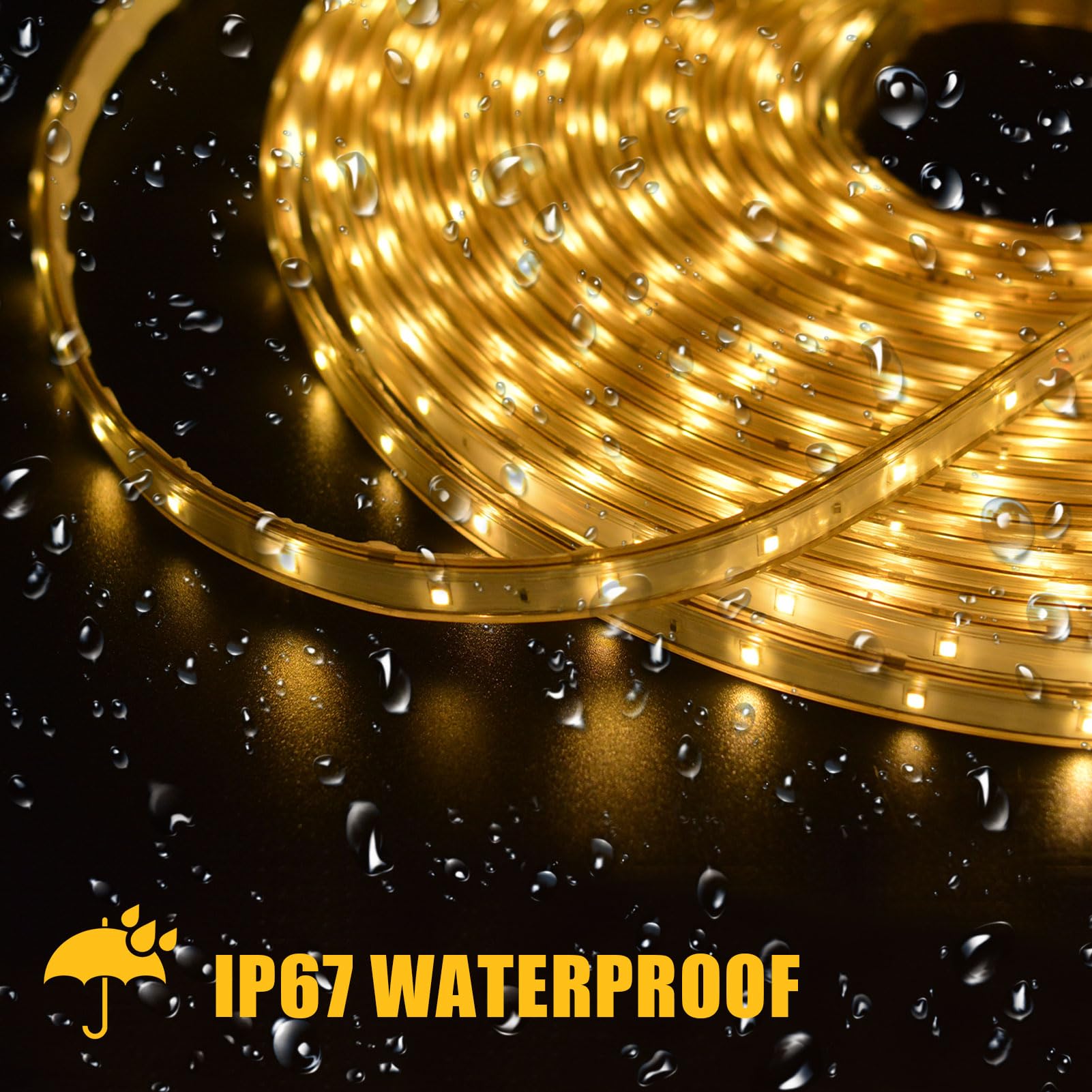 DBFAIRY Solar LED Strip Lights 50Ft Warm White Outdoor, Auto On/Off, Remote Timer, 8 Lighting Modes, Model S06-DB-S-15M-300L-W